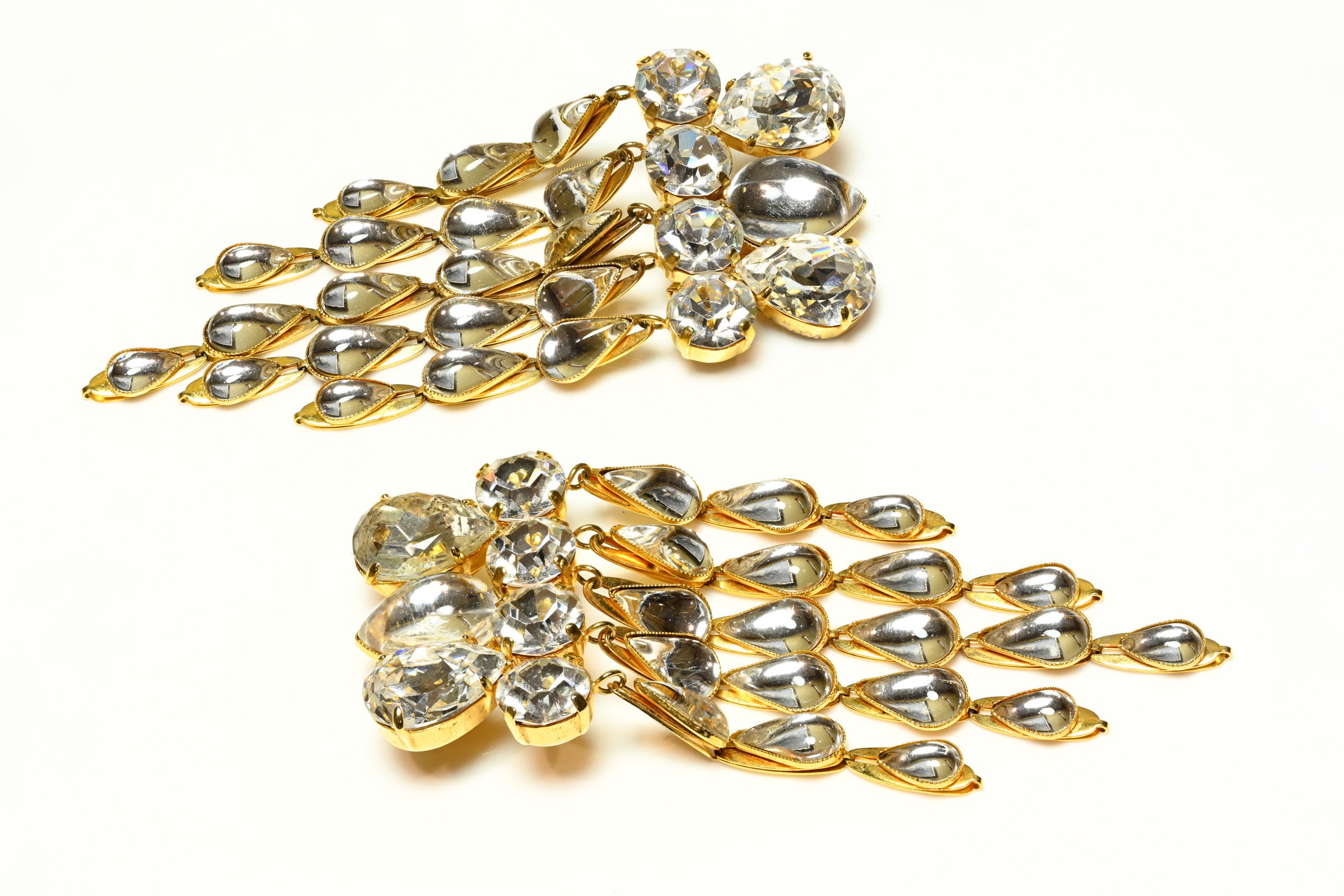 Vintage Yves Saint Laurent Rive Gauche Large Crystal Drop Waterfall Earrings 1