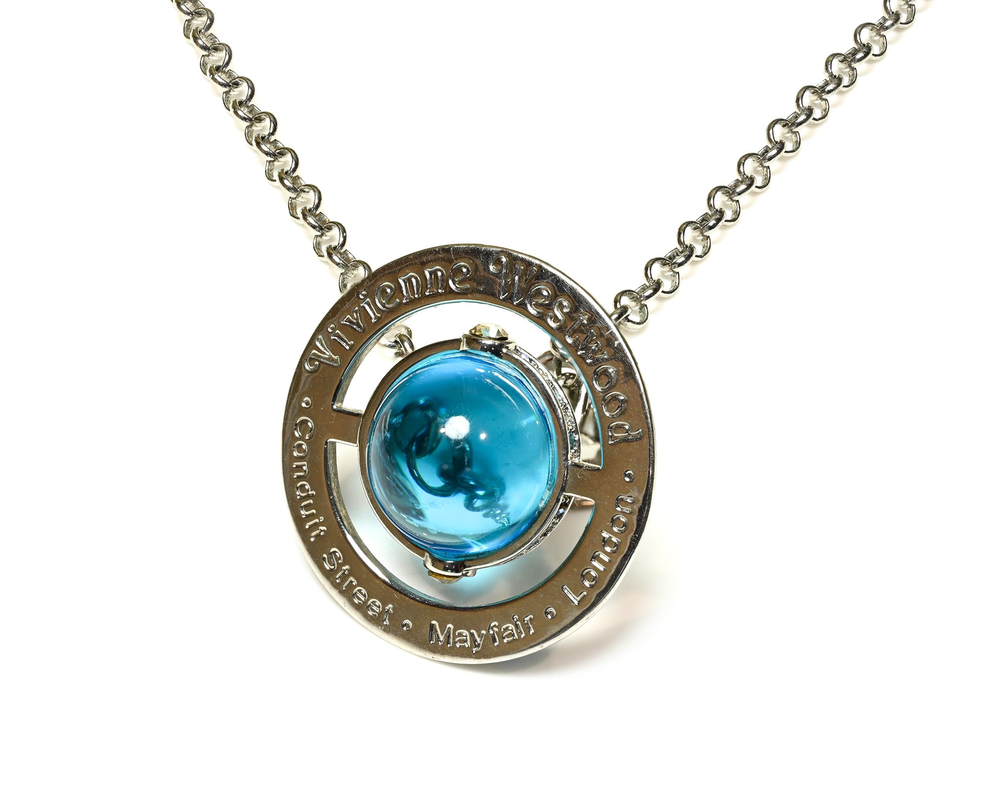 Vivienne Westwood Crystal Blue Orb Pendant Chain Necklace
