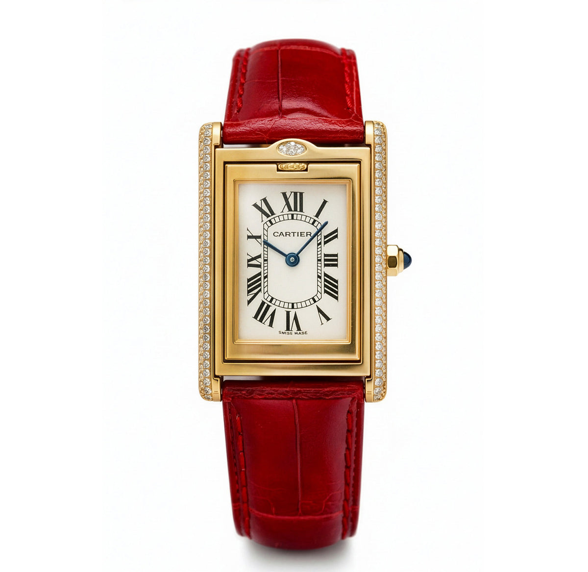 Cartier Tank Basculante 18K Gold Diamond Watch 2506 display picture 3