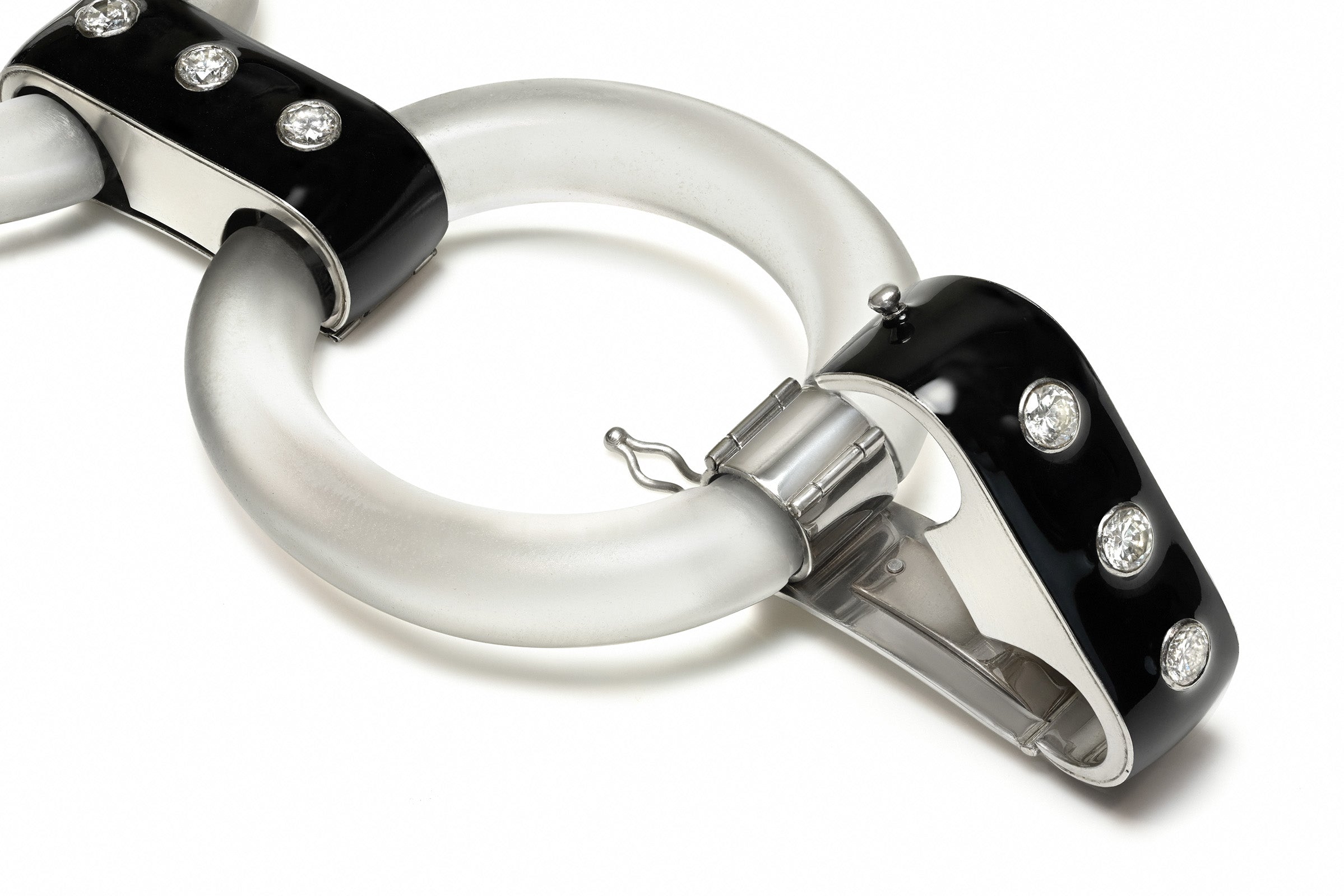 Diamond Crystal Black Enamel Link Bracelet 18K