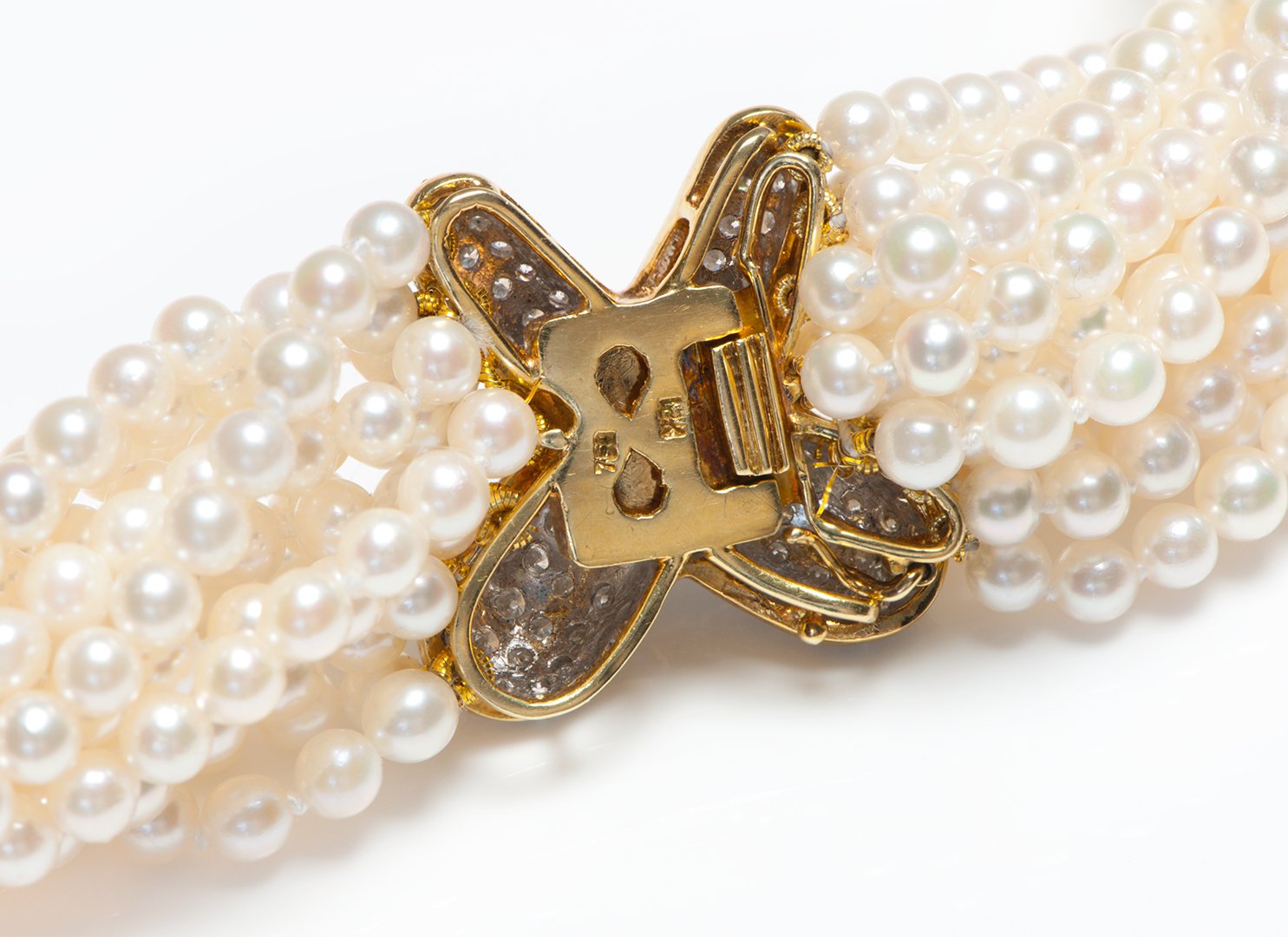 Akoya Pearl 18K Gold Diamond Multi Strand Twist Necklace