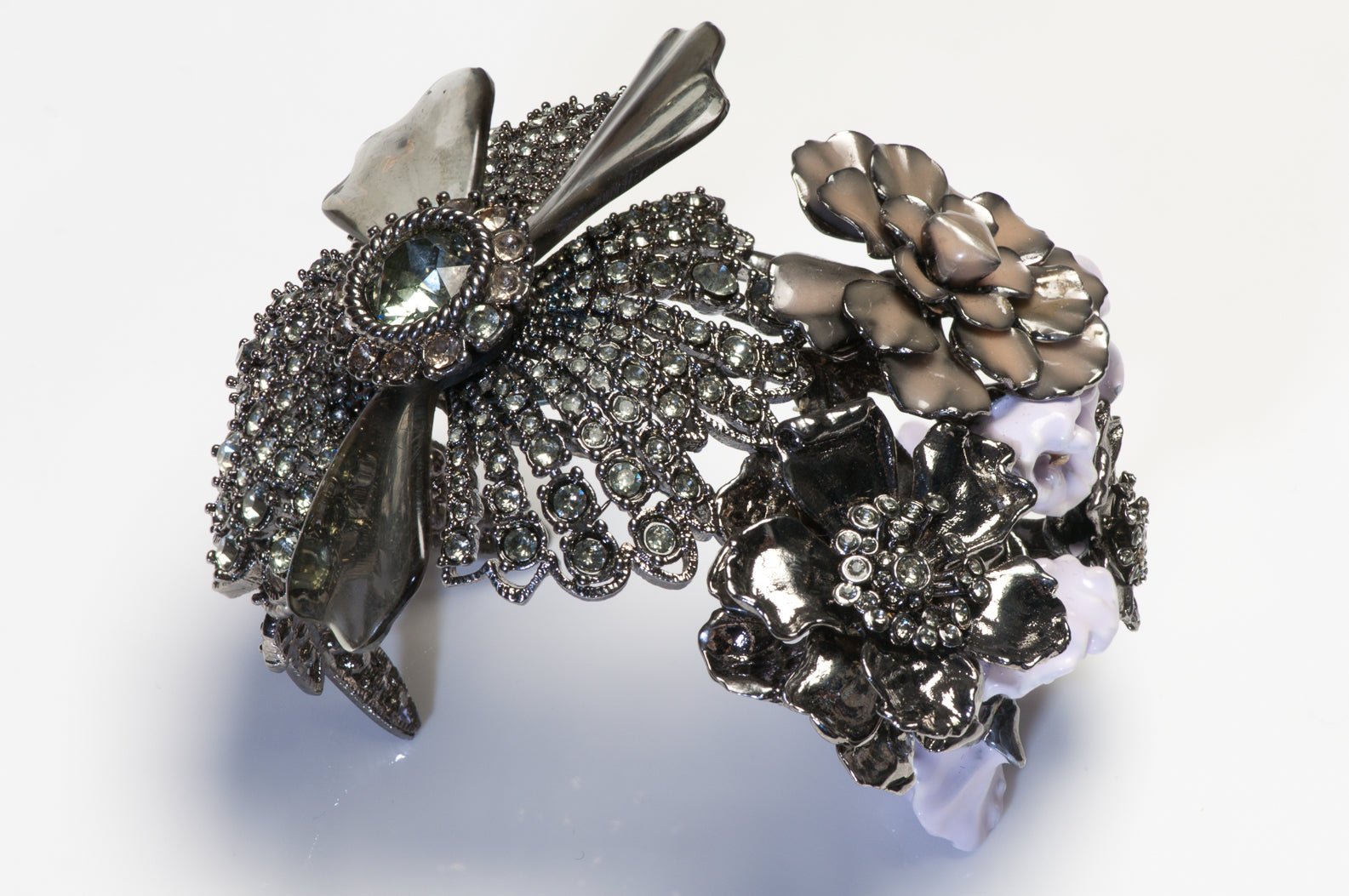Alexander McQueen Wide Enamel Crystal Flower Cuff Bracelet
