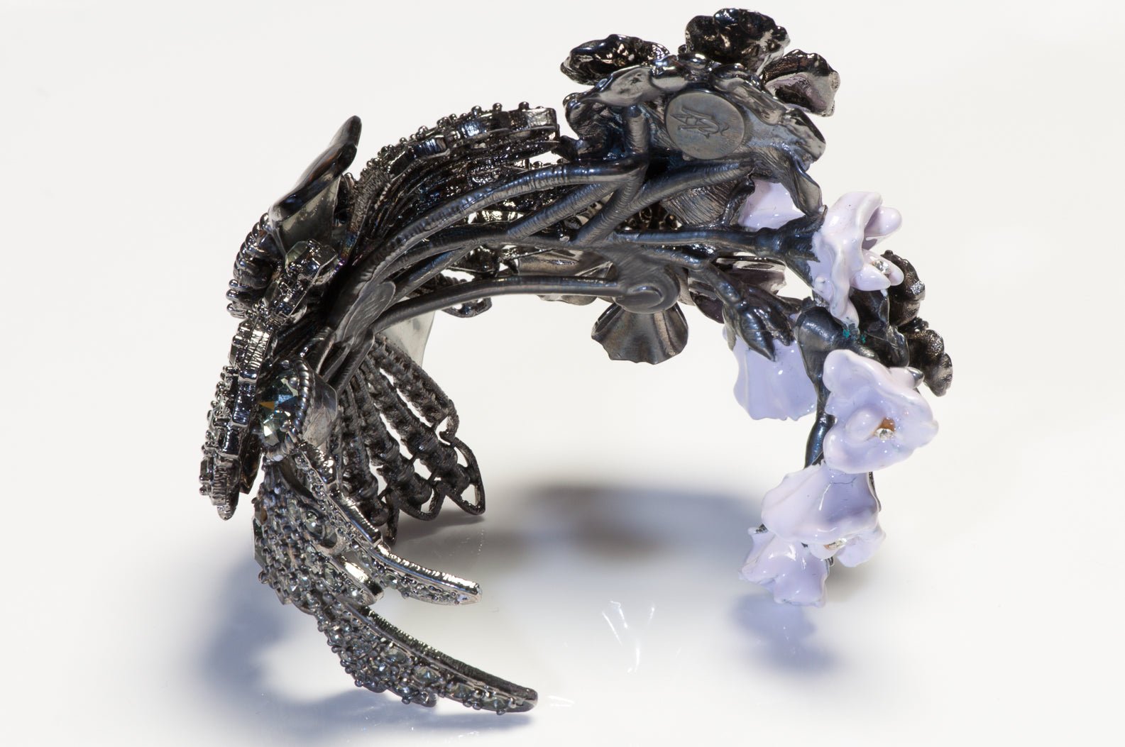 Alexander McQueen Wide Enamel Crystal Flower Cuff Bracelet