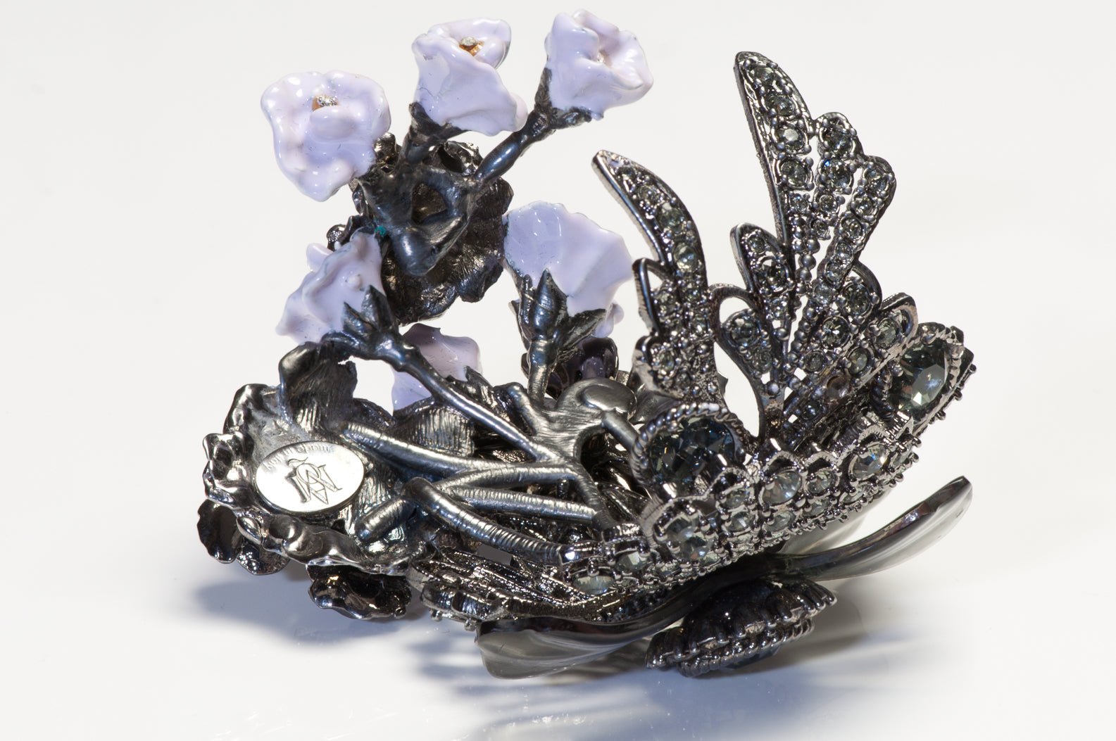 Alexander McQueen Wide Enamel Crystal Flower Cuff Bracelet