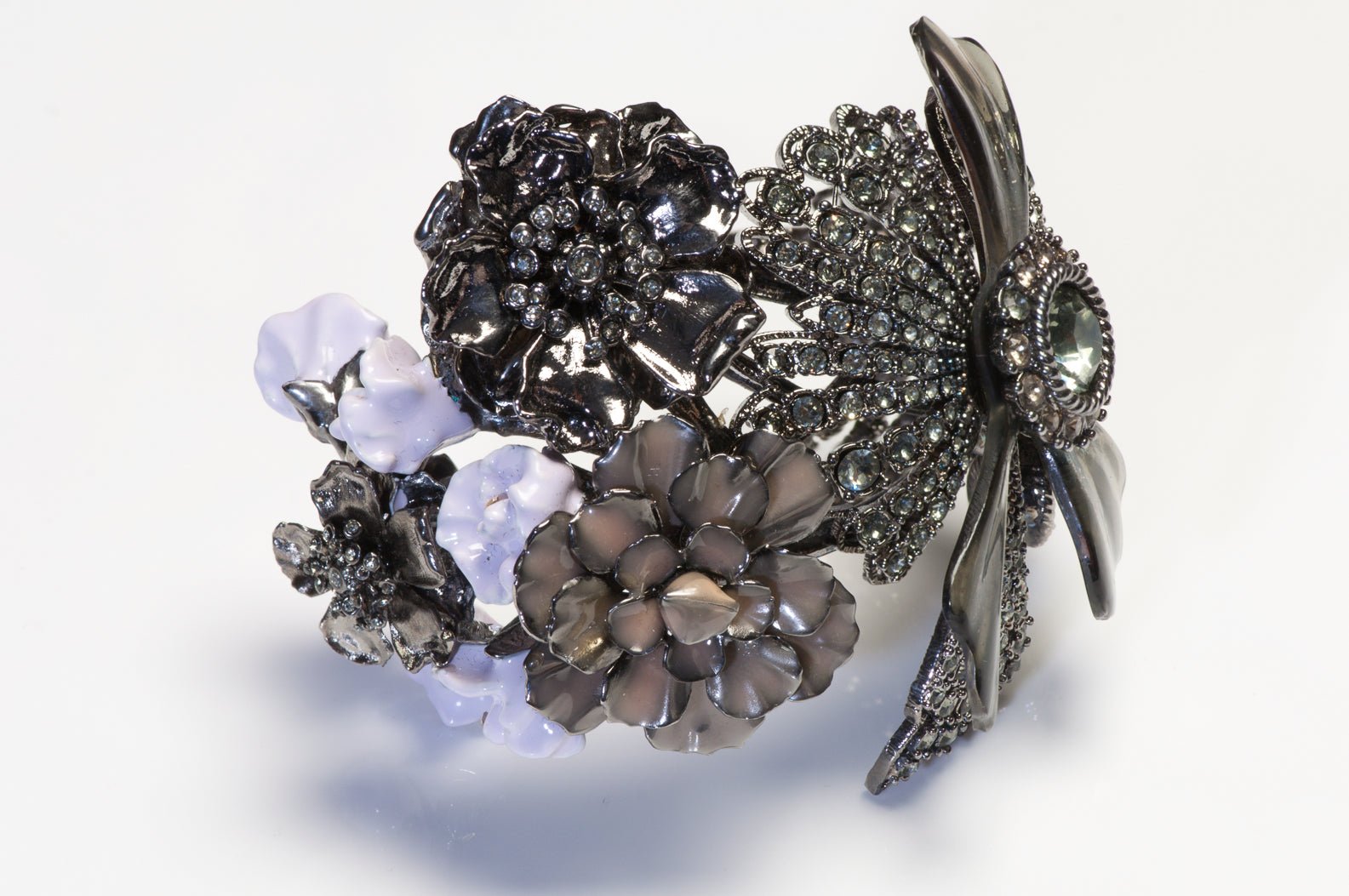 Alexander McQueen Wide Enamel Crystal Flower Cuff Bracelet