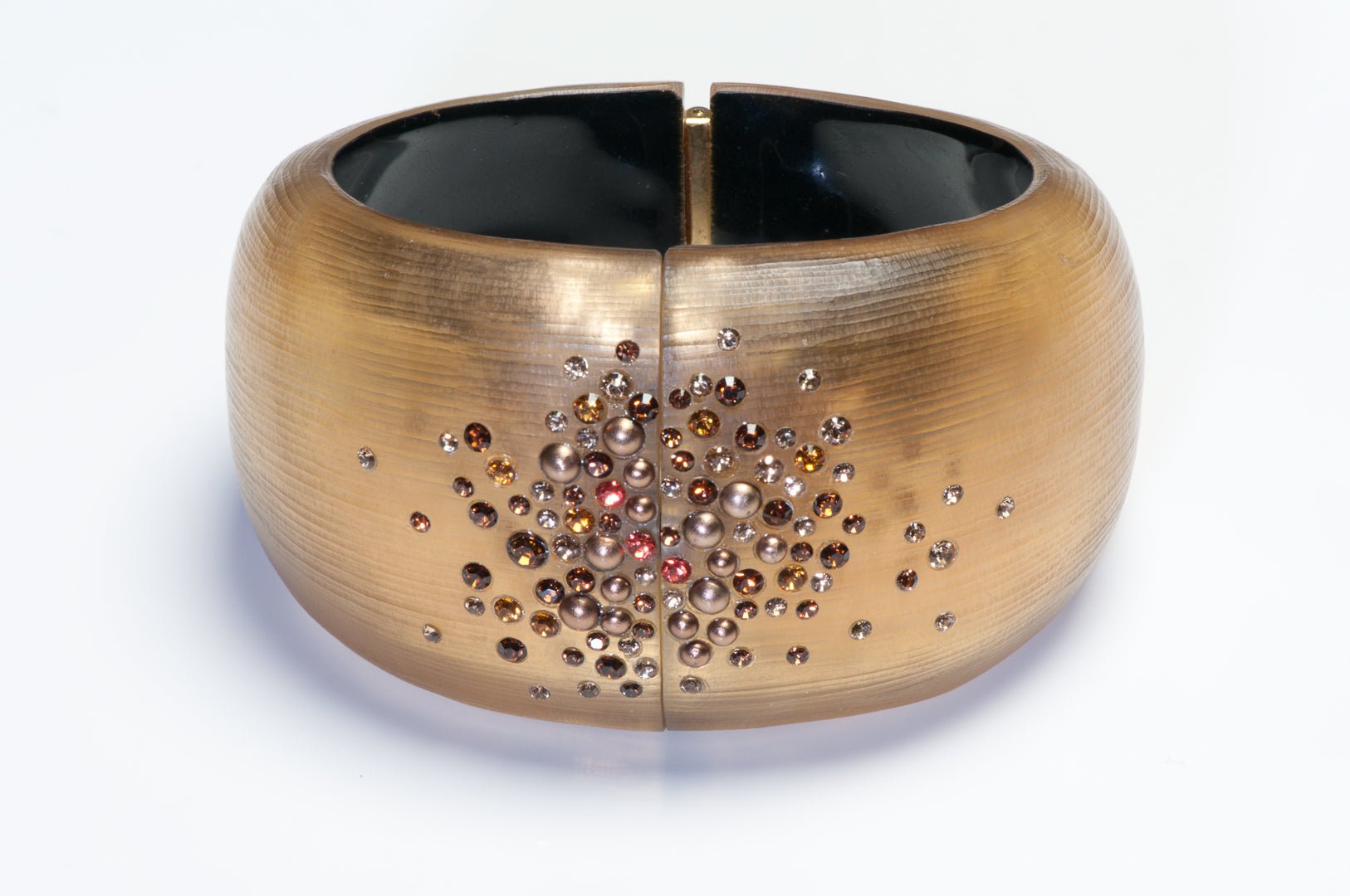 Alexis Bittar Wide Brown Lucite Pearl Crystal Bangle Bracelet