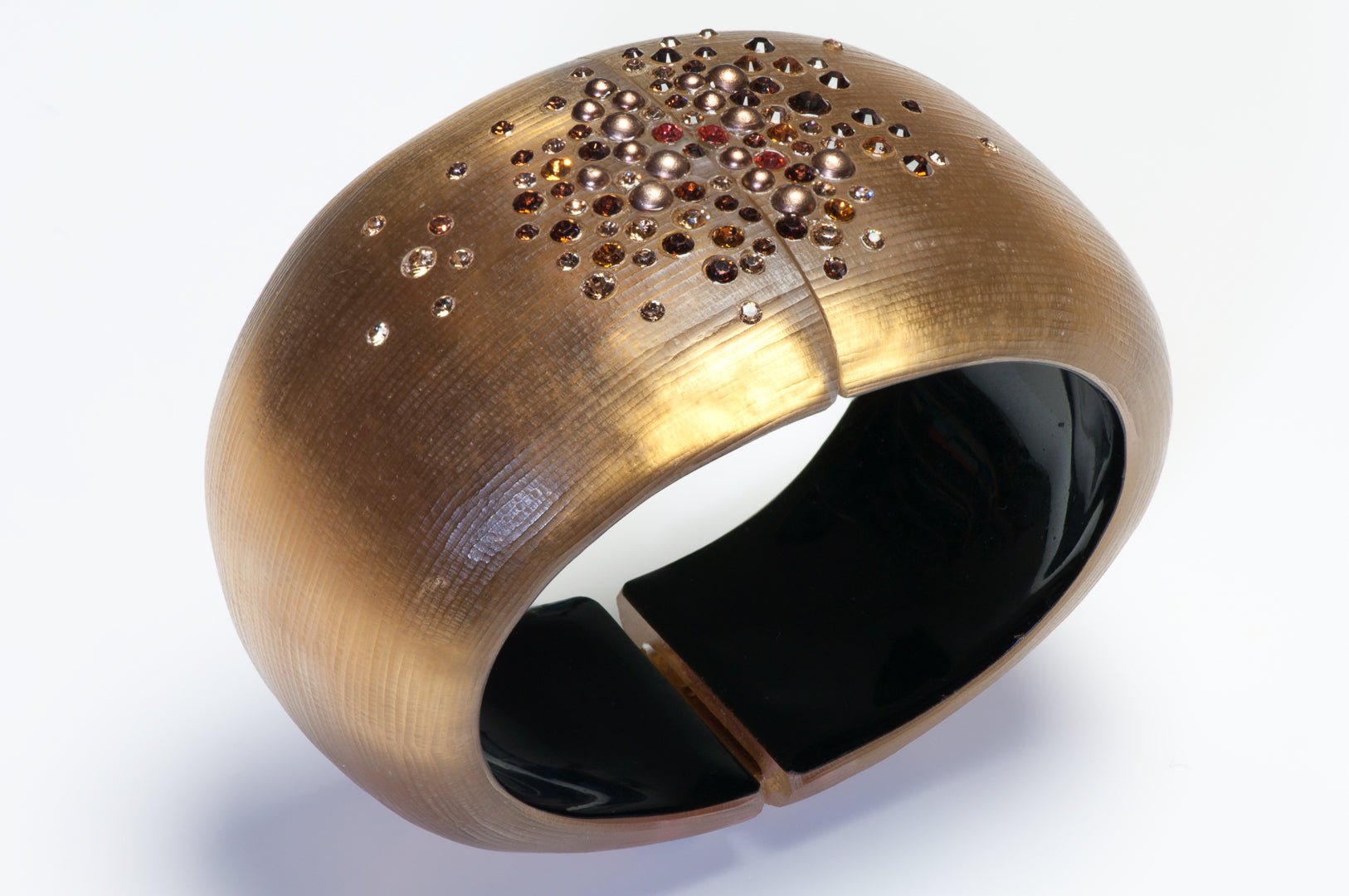 Alexis Bittar Wide Brown Lucite Pearl Crystal Bangle Bracelet