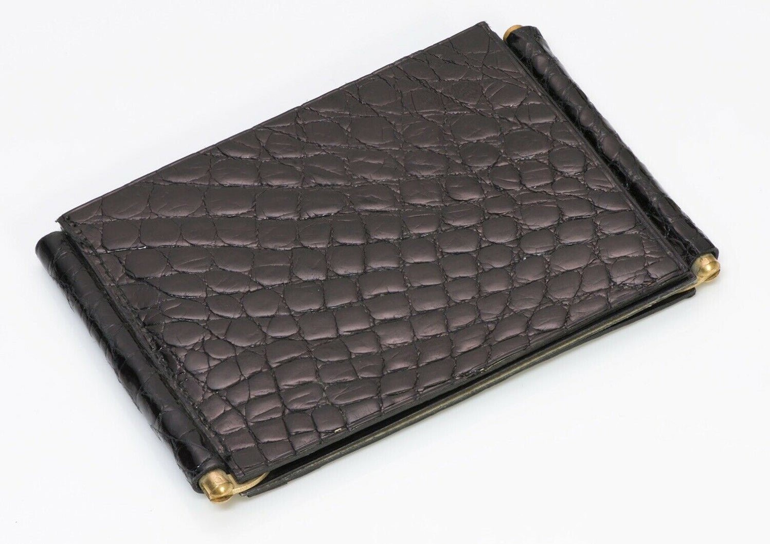 Alfred DUNHILL Glossy Black Crocodile Foldable Money Clip Men’s Wallet