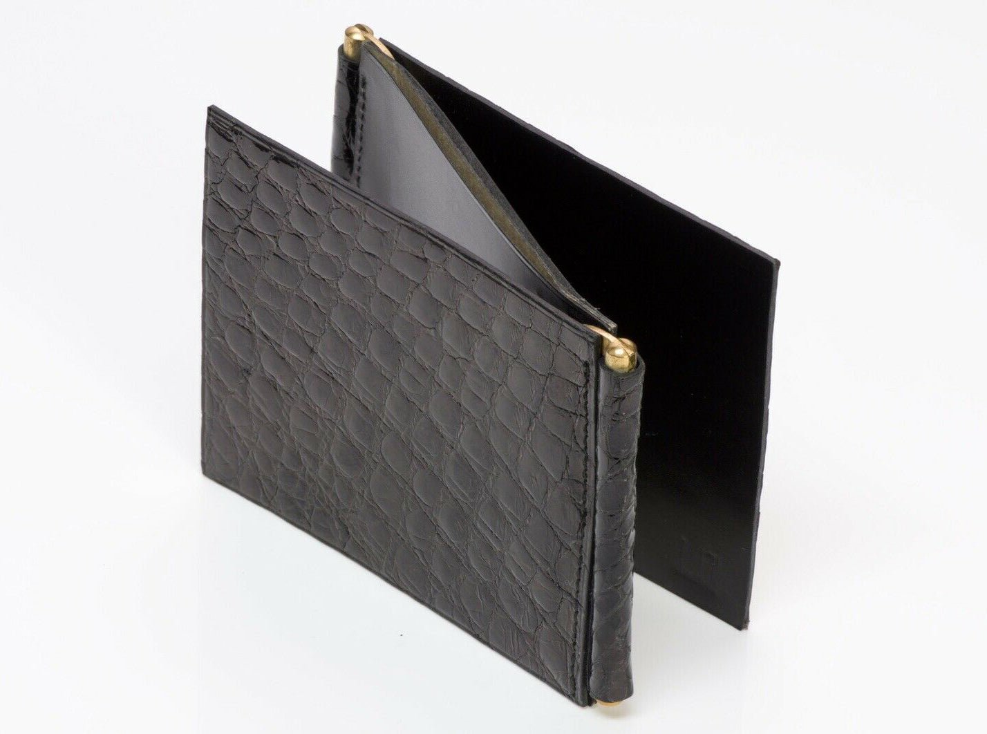 Alfred DUNHILL Glossy Black Crocodile Foldable Money Clip Men’s Wallet
