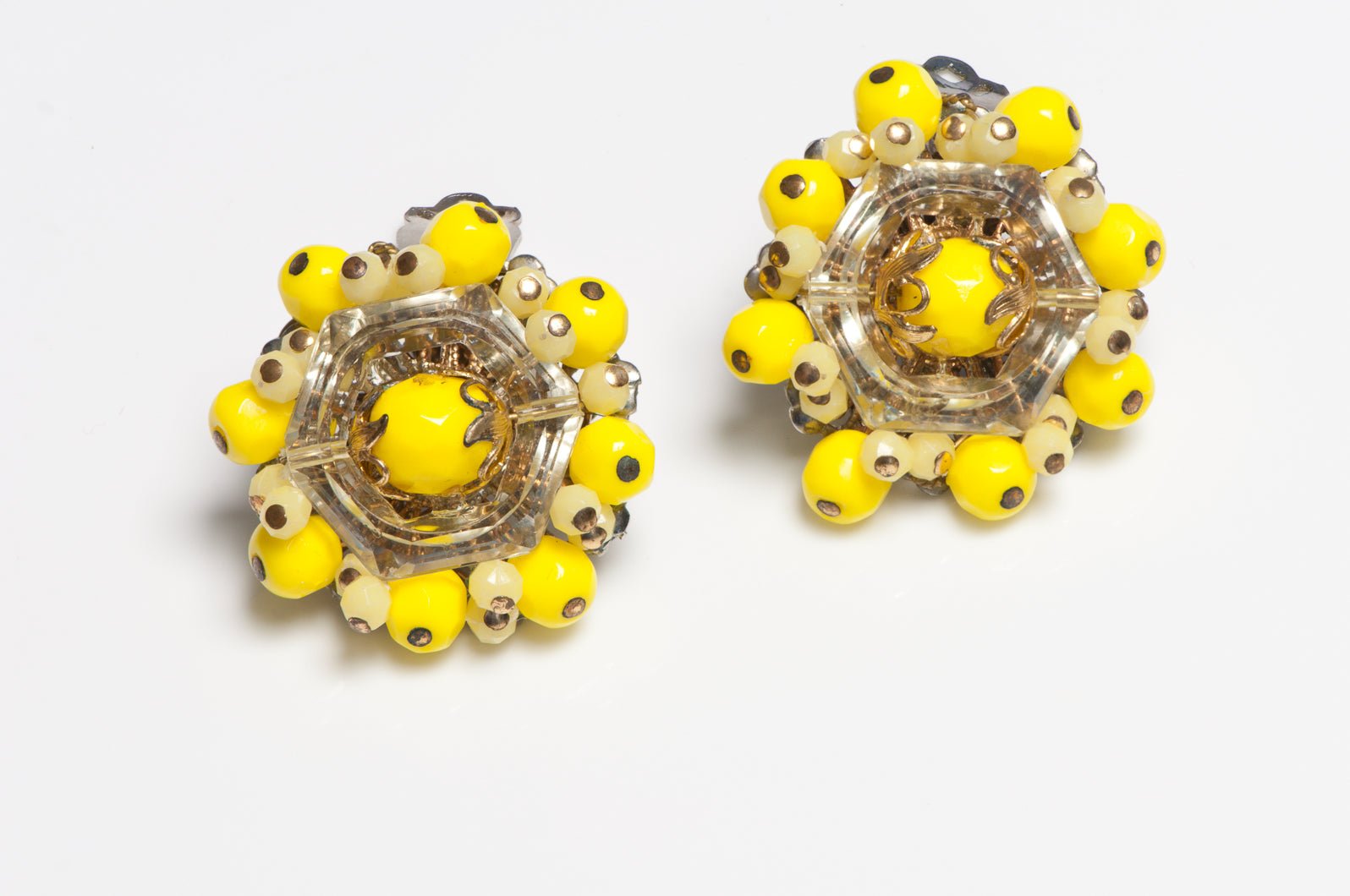 Alice Caviness 1960's Yellow Glass Beads Earrings Necklace Set