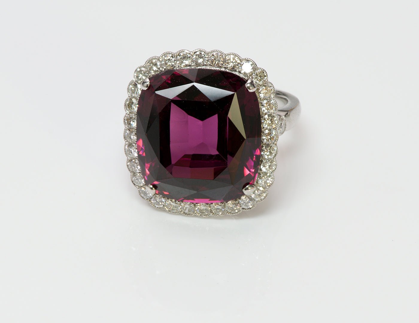 Almandine Garnet Diamond Platinum Ring