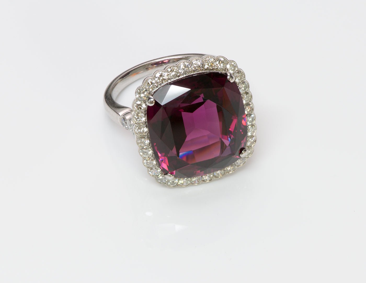 Almandine Garnet Diamond Platinum Ring