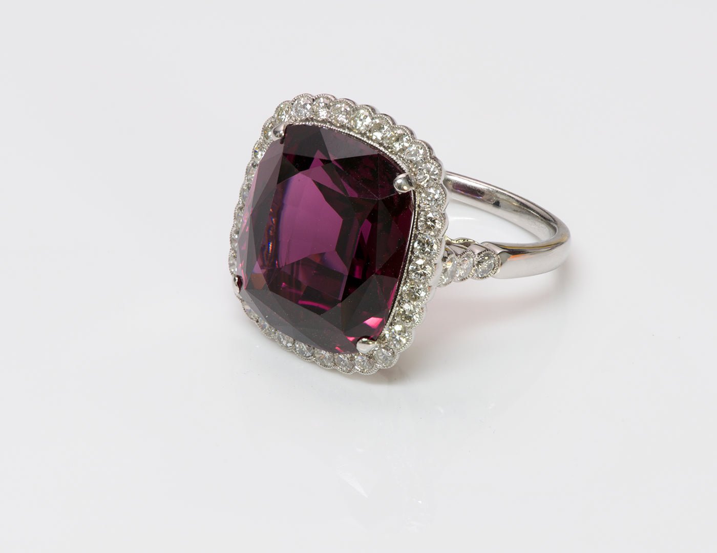Almandine Garnet Diamond Platinum Ring
