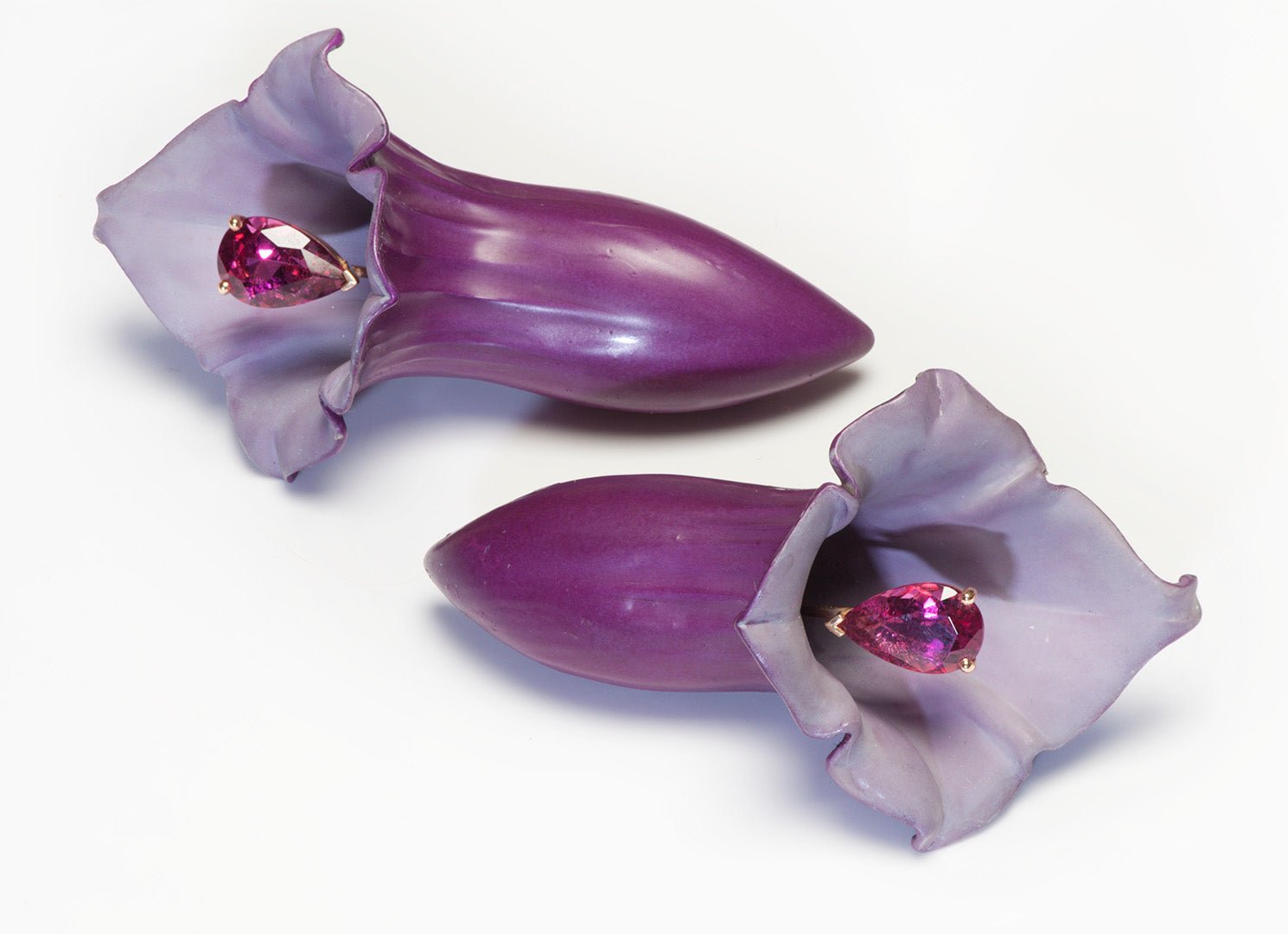 Aluminum Gold Floral Jack in the Pulpit Teardrop Rubellite Earrings