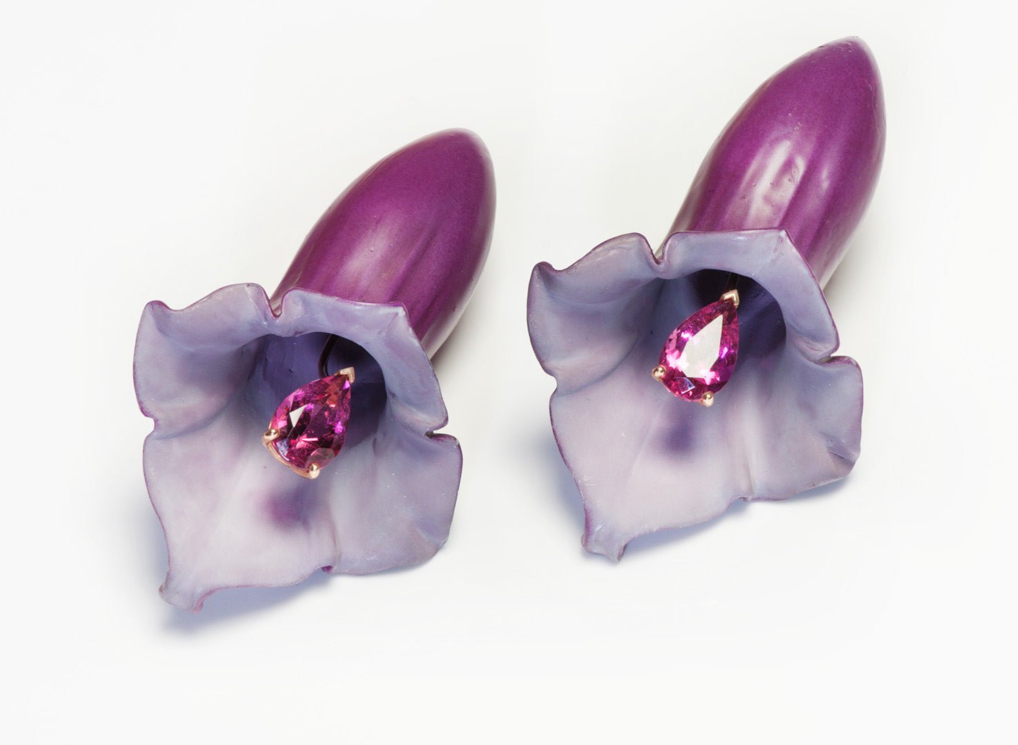 Aluminum Gold Floral Jack in the Pulpit Teardrop Rubellite Earrings