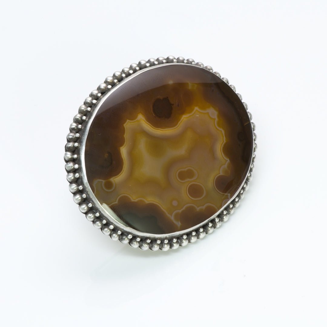 American Indian Silver Agate Brooch