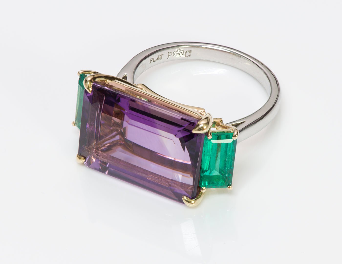 Amethyst Emerald Platinum Ring