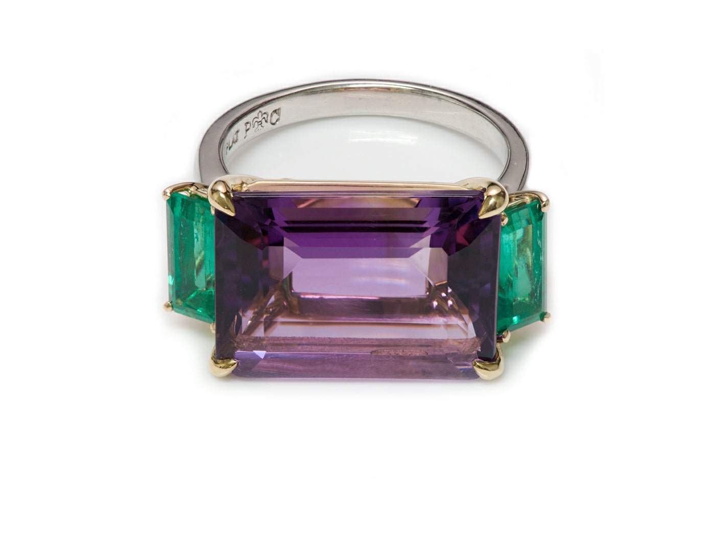 Amethyst Emerald Platinum Ring
