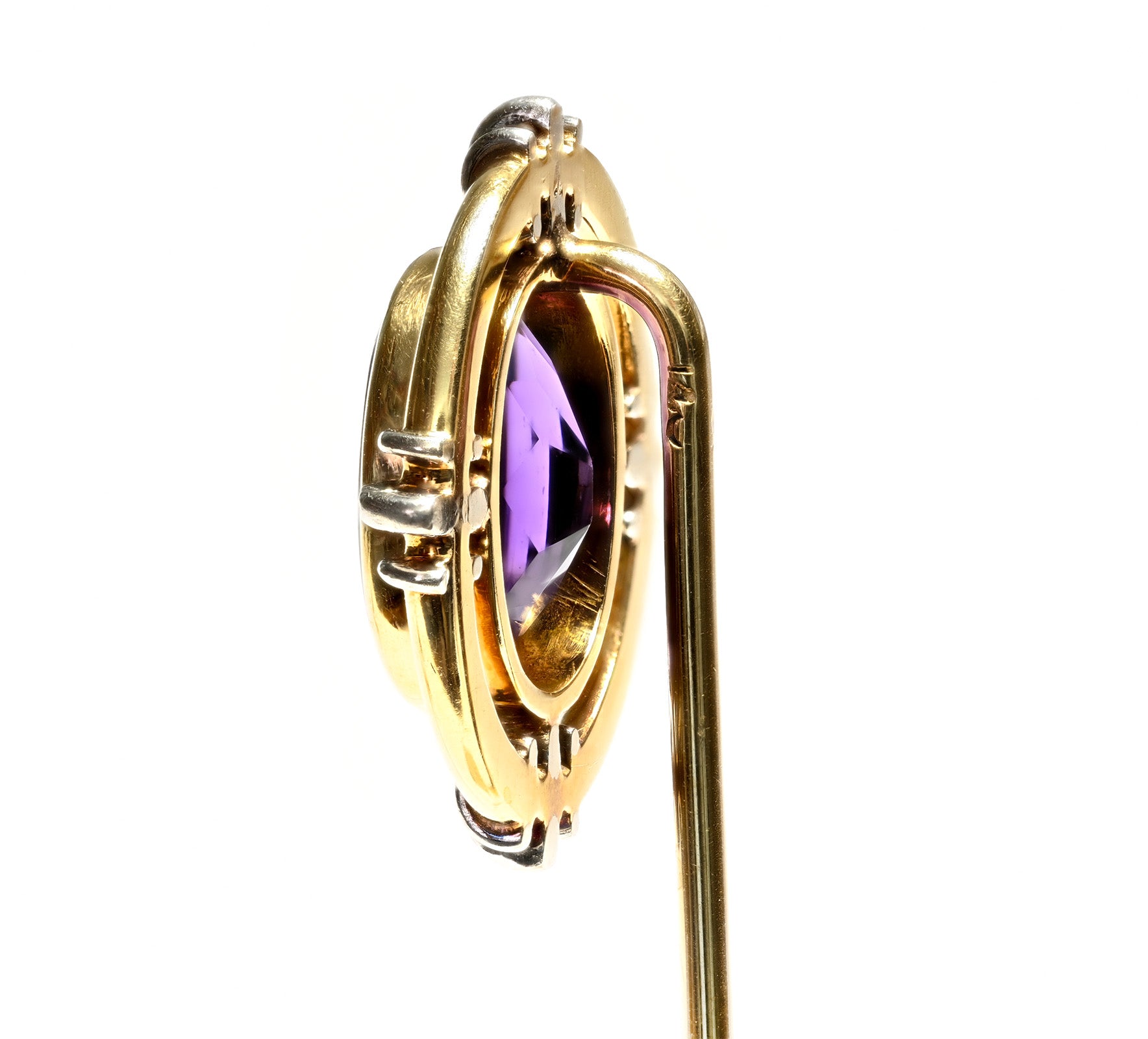 Antique Gold Platinum Faceted Amethyst Stick Pin