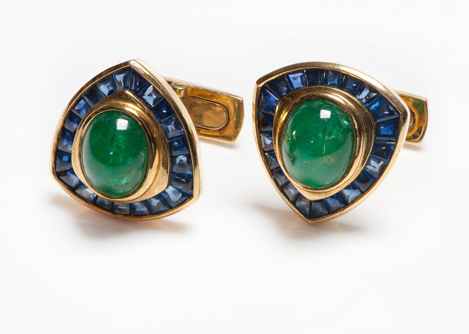 Andreoli 18K Gold Emerald Sapphire Cufflinks