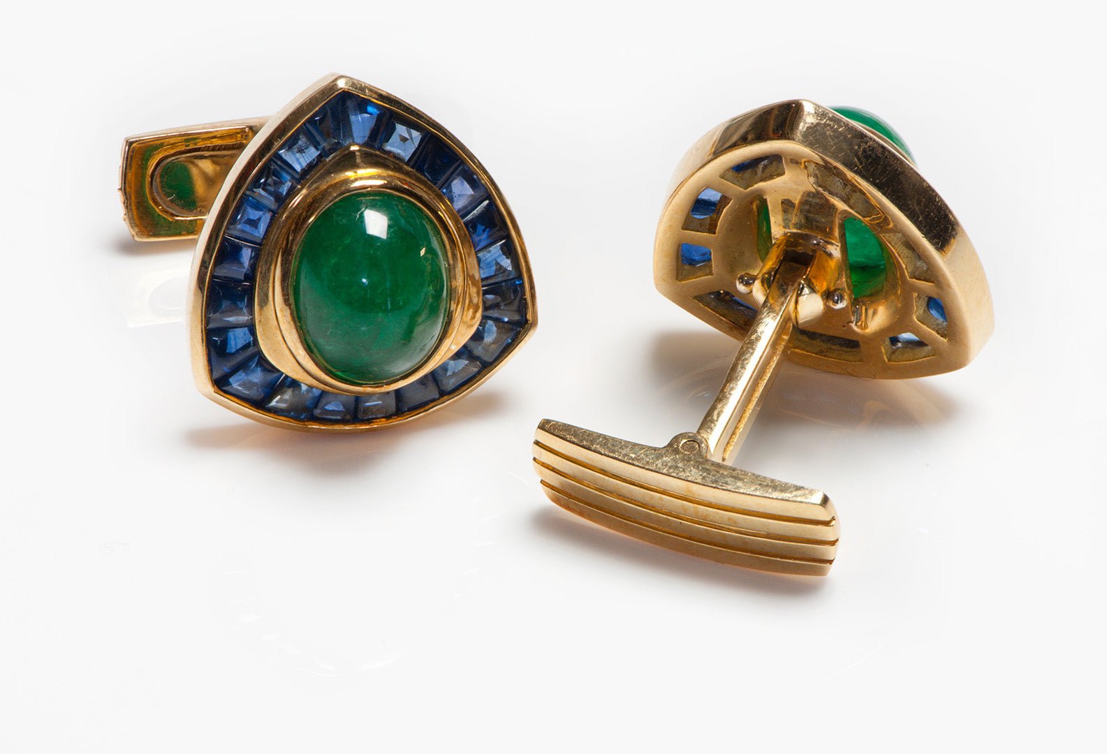 Andreoli 18K Gold Emerald Sapphire Cufflinks