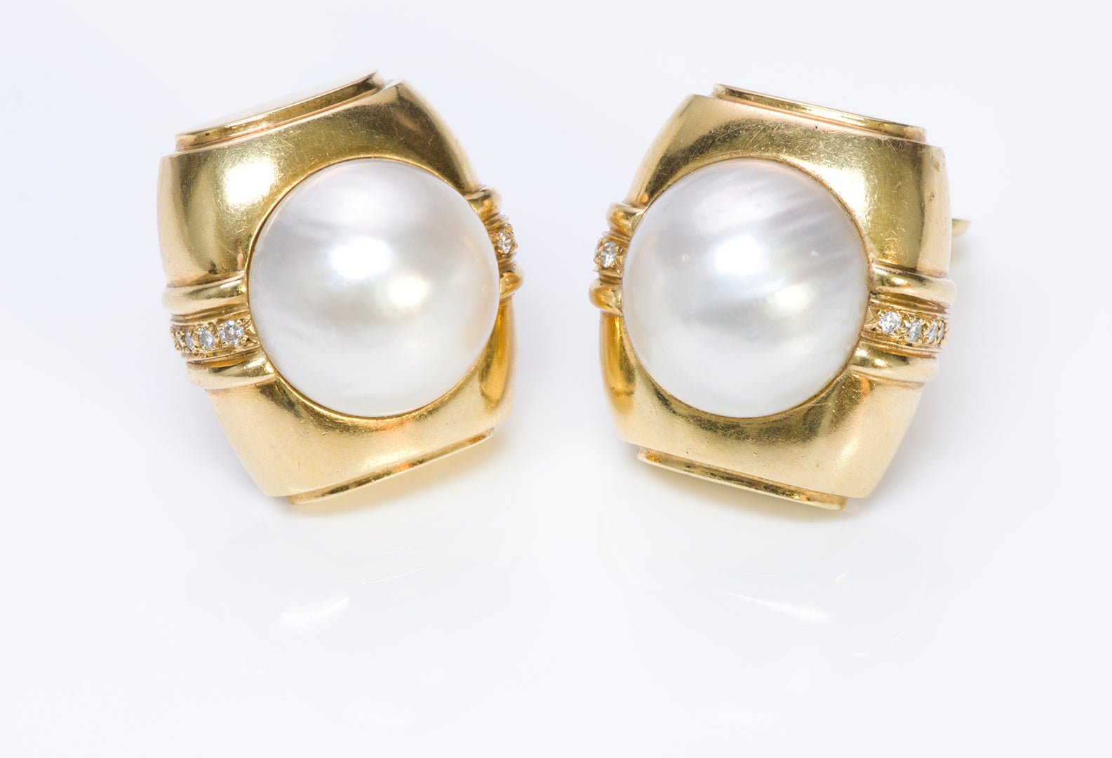 Andrew Clunn 18K Gold Pearl & Diamond Earrings