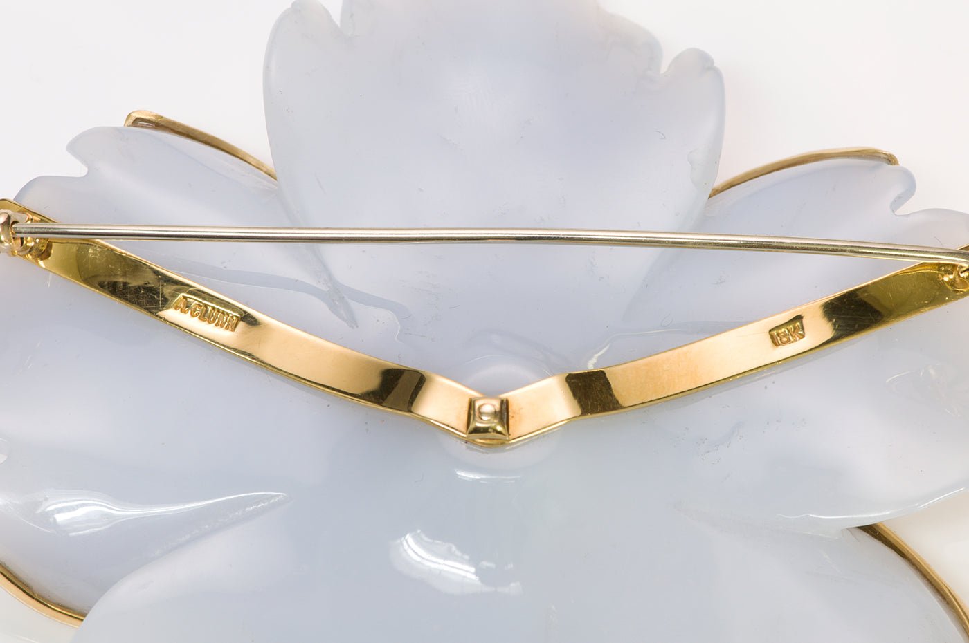 Andrew Clunn Agate Rubelite Flower 18K Gold Brooch