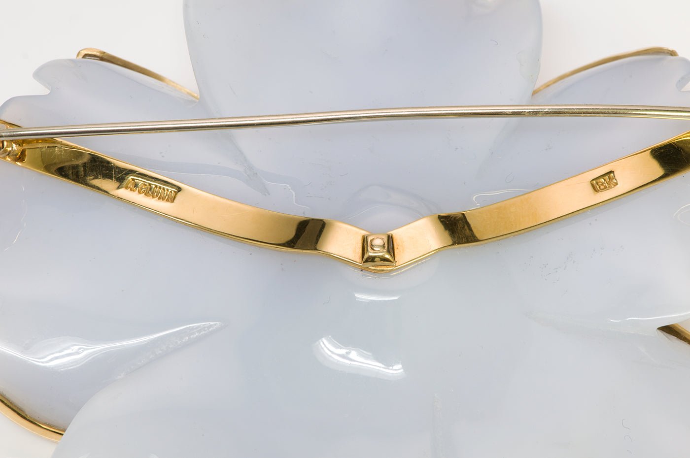 Andrew Clunn Agate Rubelite Flower 18K Gold Brooch