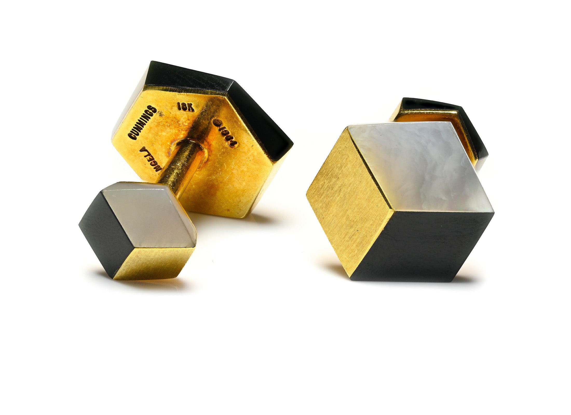 Angela Cummings 18K Cube Cufflinks with Onyx and Mother-of-Pearl vintage