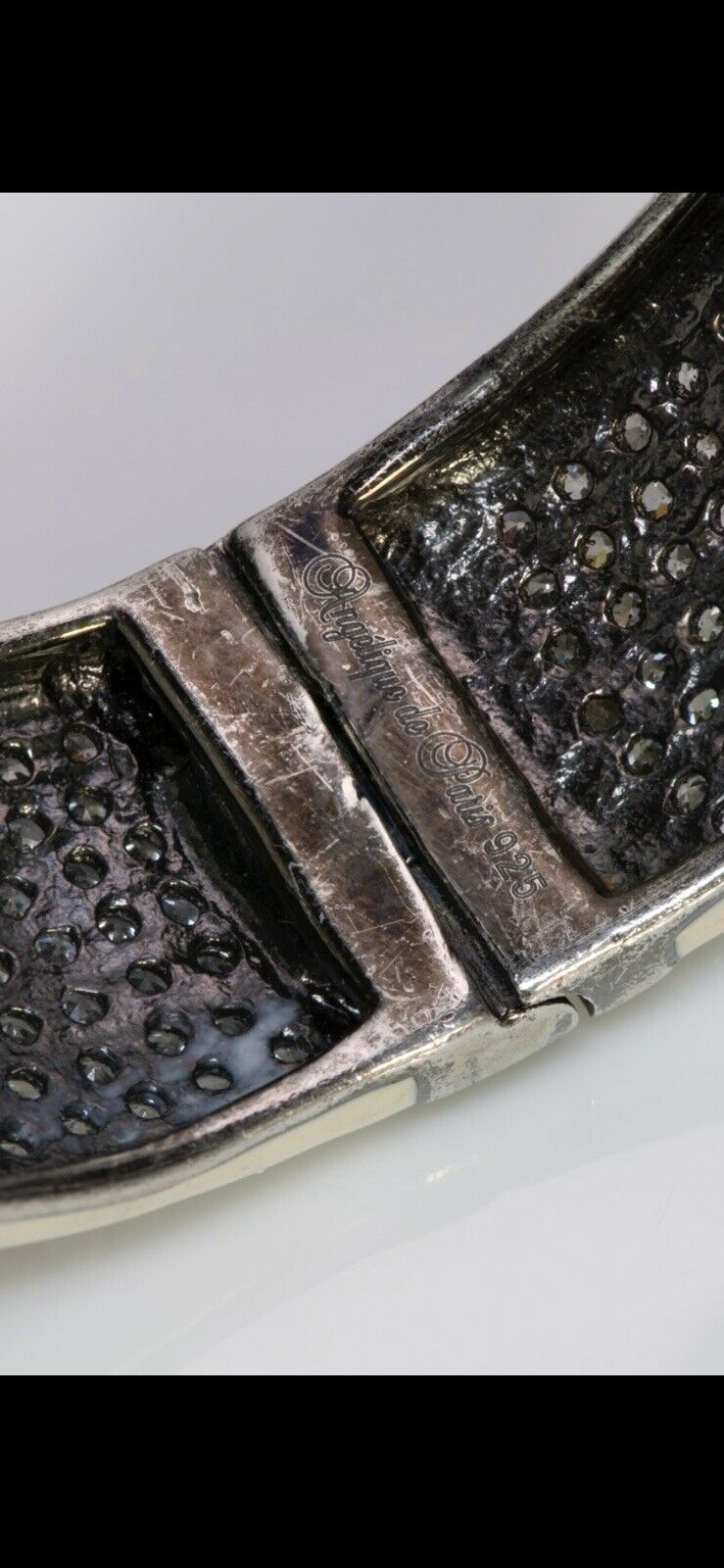 Angelique de Paris Sterling Silver Cabochon Onyx Enamel Crystal Bangle Bracelet