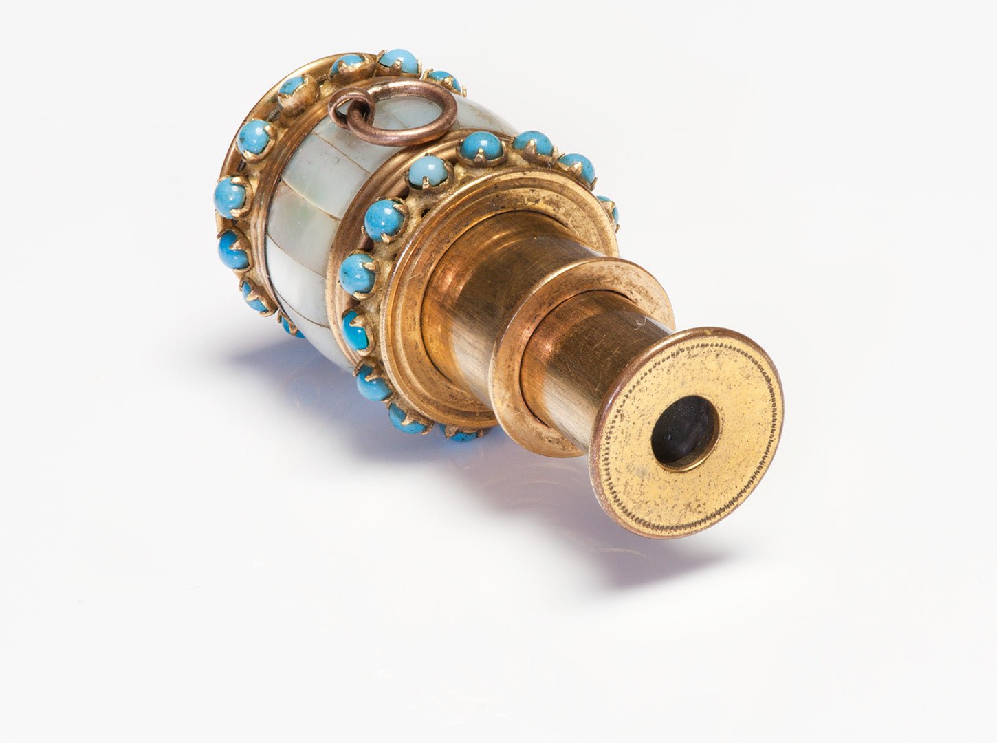 Antique 1800 Mother of Pearl Turquoise Miniature Telescope