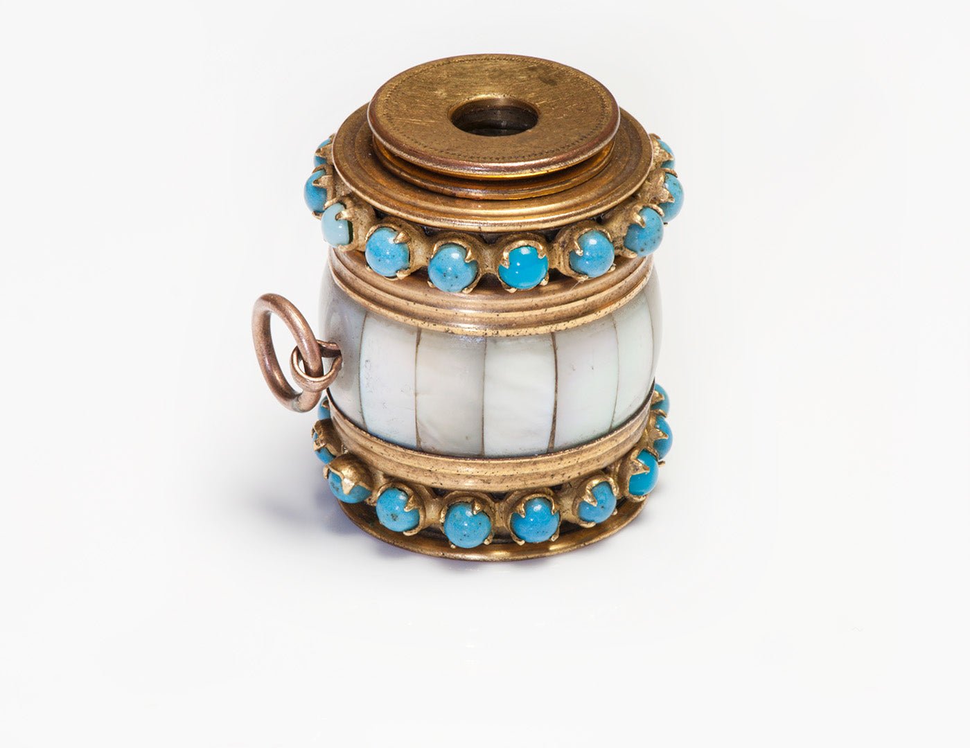 Antique 1800 Mother of Pearl Turquoise Miniature Telescope