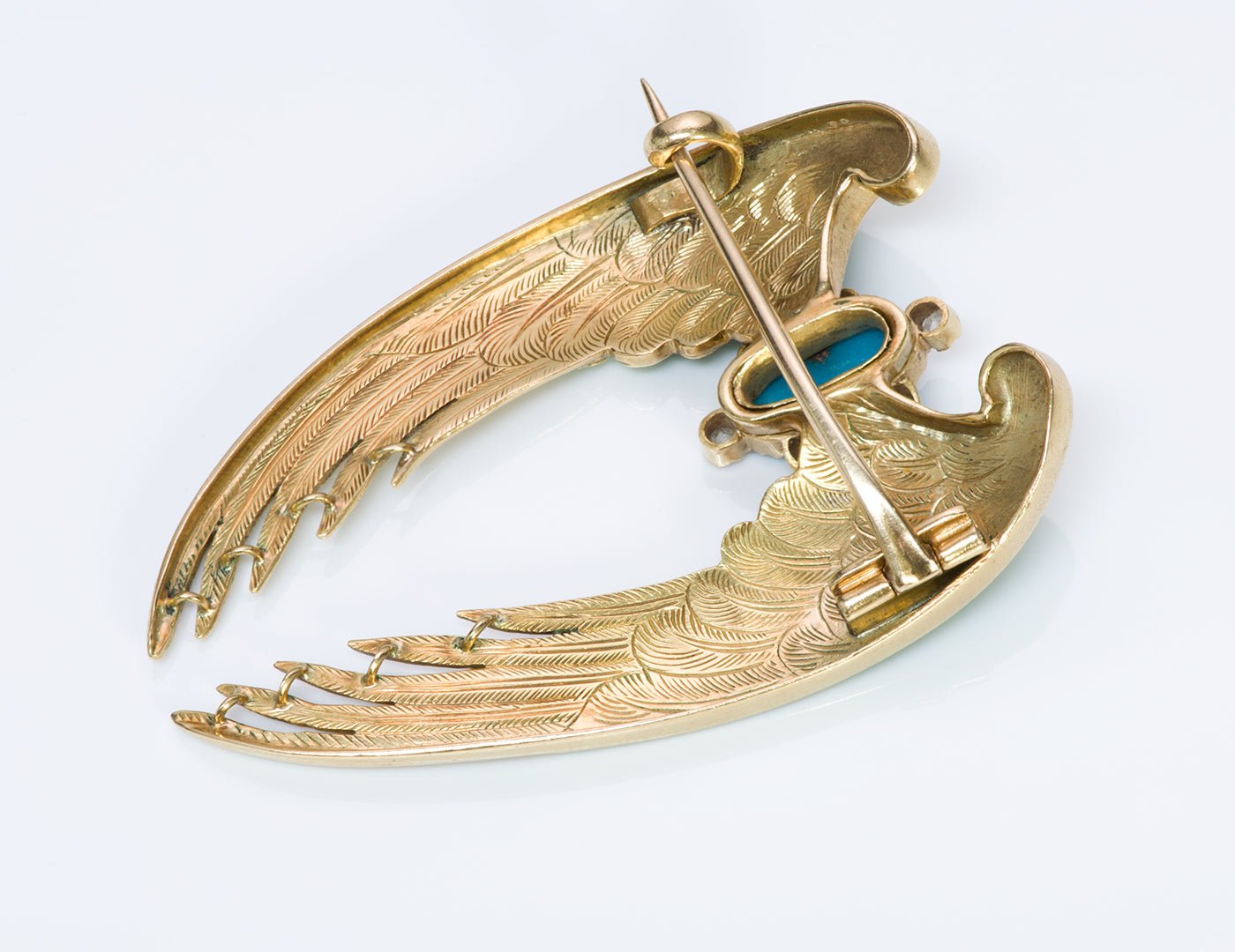 Antique 1860's Gold Enamel Turquoise Diamond Wings Brooch Pin
