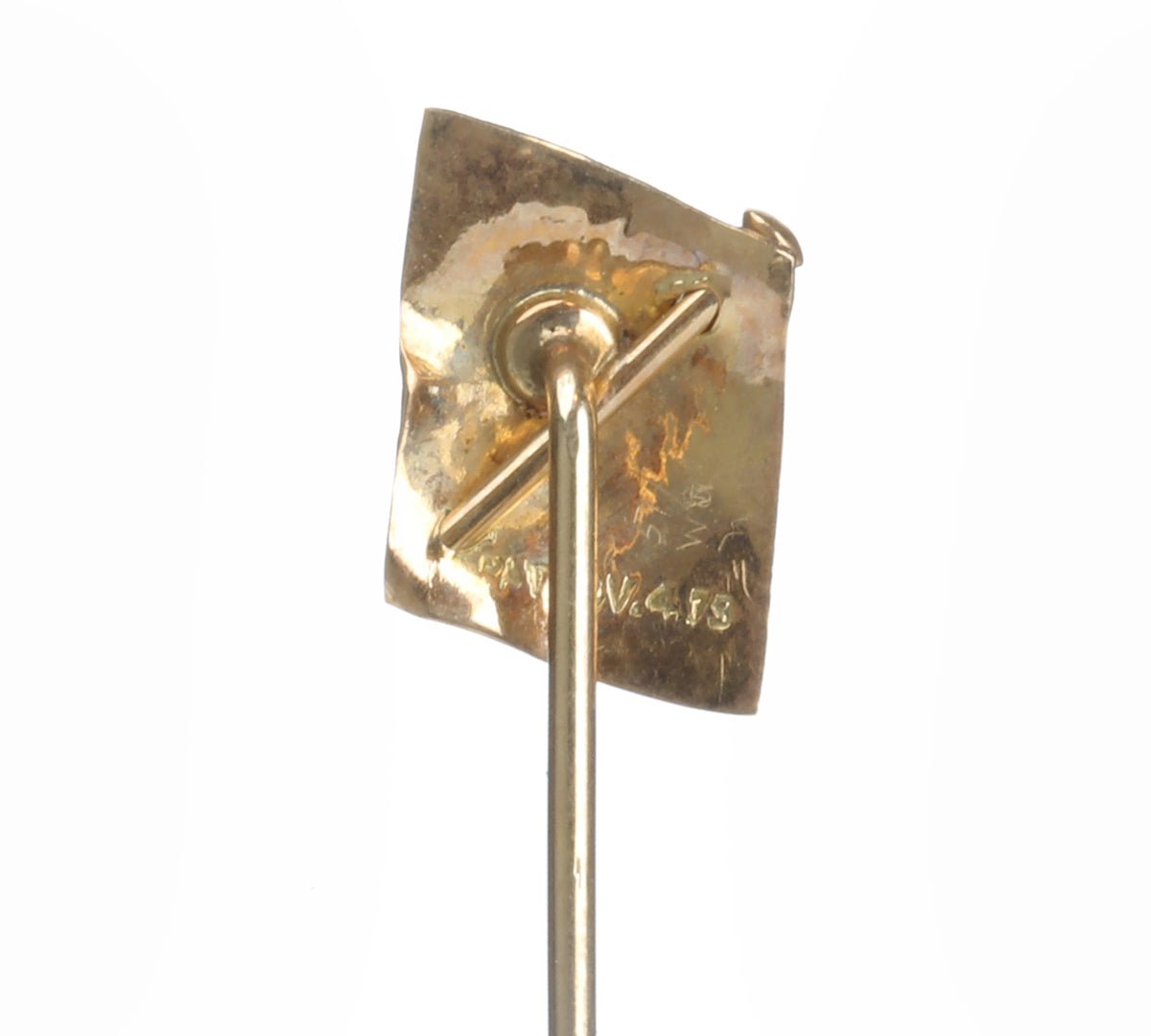 Antique 1879 Whimsical Inlaid Gold Woven Stick Pin