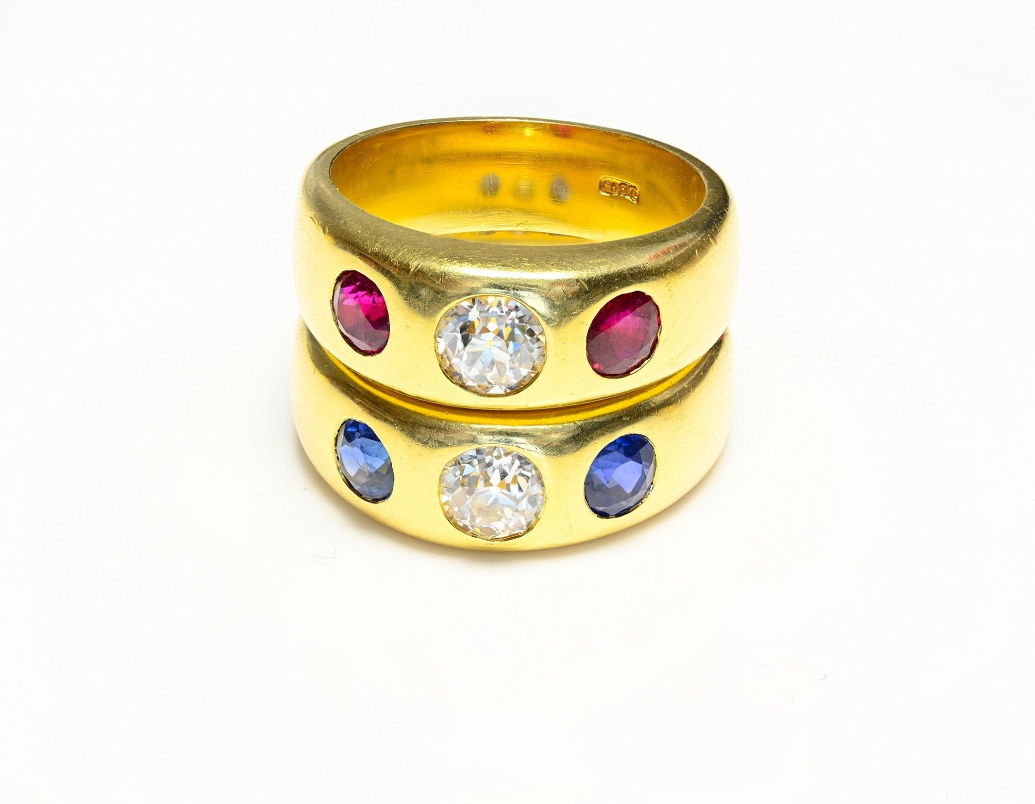 Antique 18K Diamond Ruby Sapphire Gypsy Men's Rings
