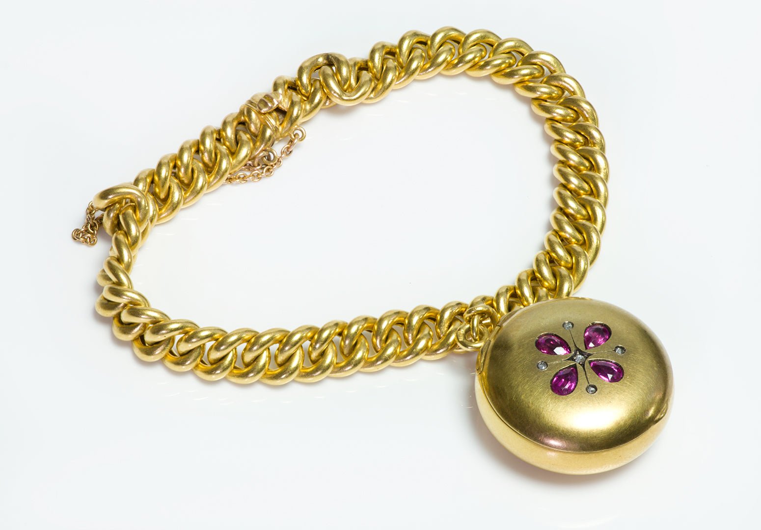 Antique 18K Gold Chain Link Bracelet with Charm Compact