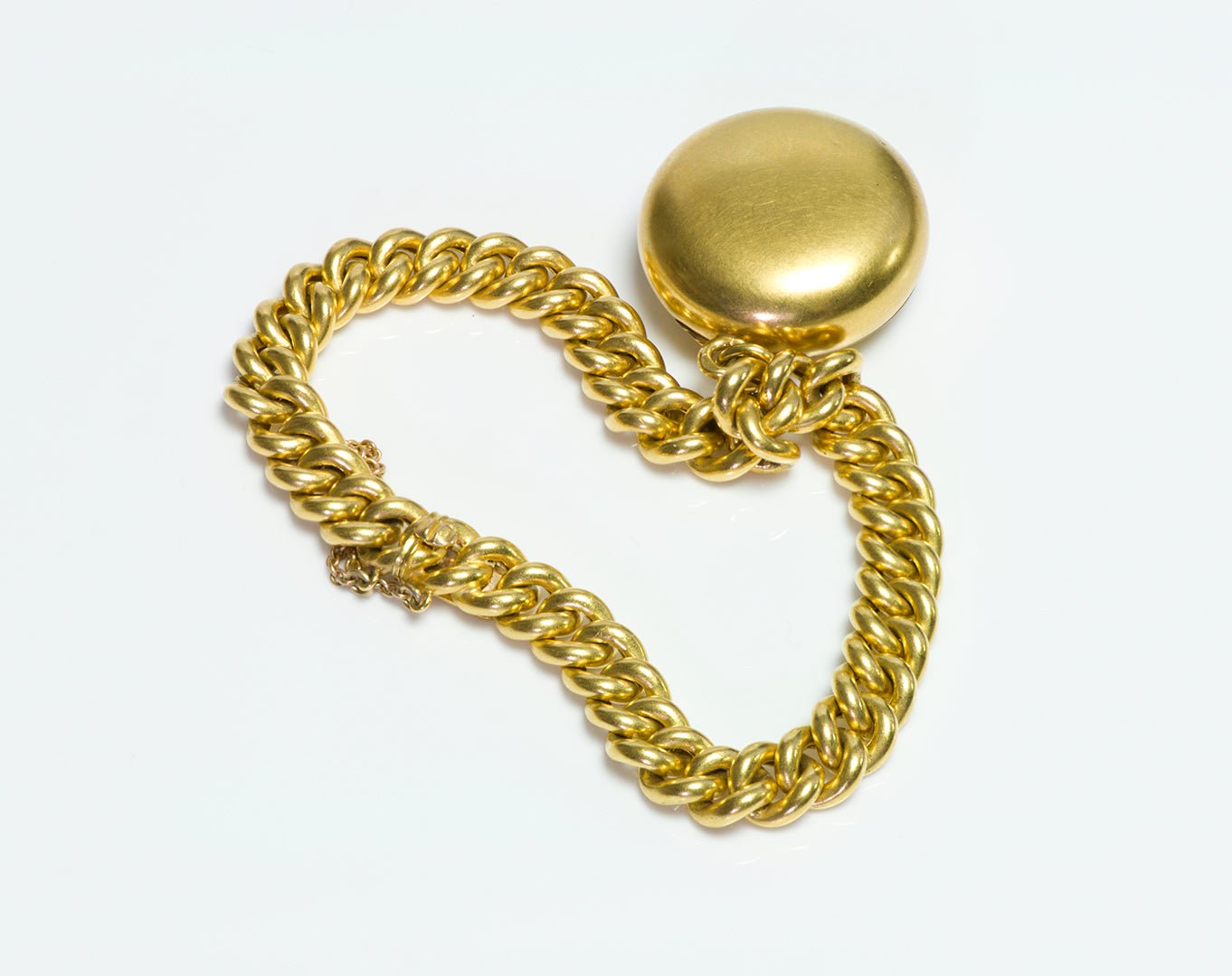 Antique 18K Gold Chain Link Bracelet with Charm Compact