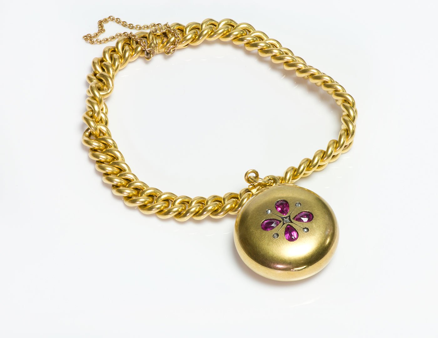 Antique 18K Gold Chain Link Bracelet with Charm Compact