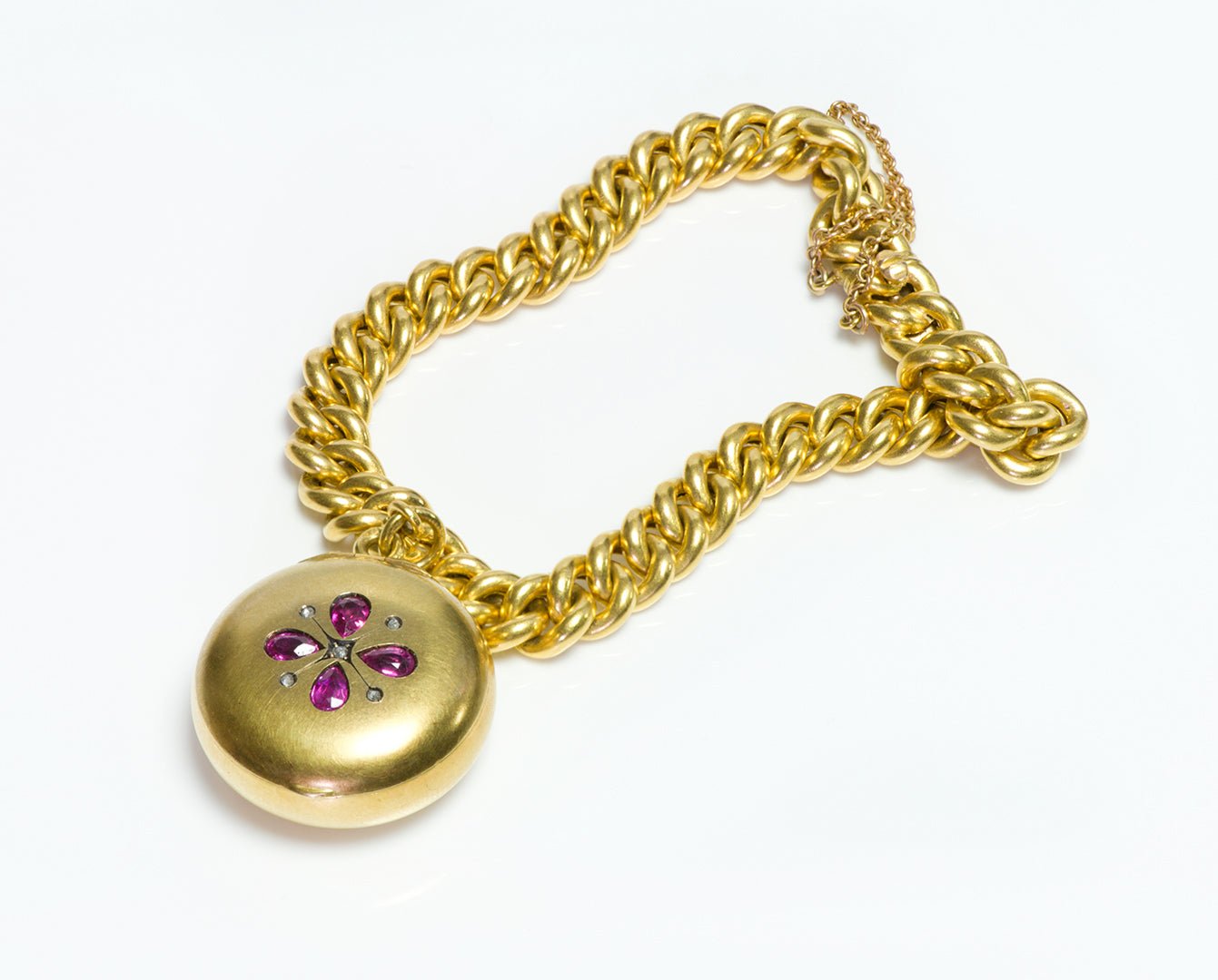 Antique 18K Gold Chain Link Bracelet with Charm Compact