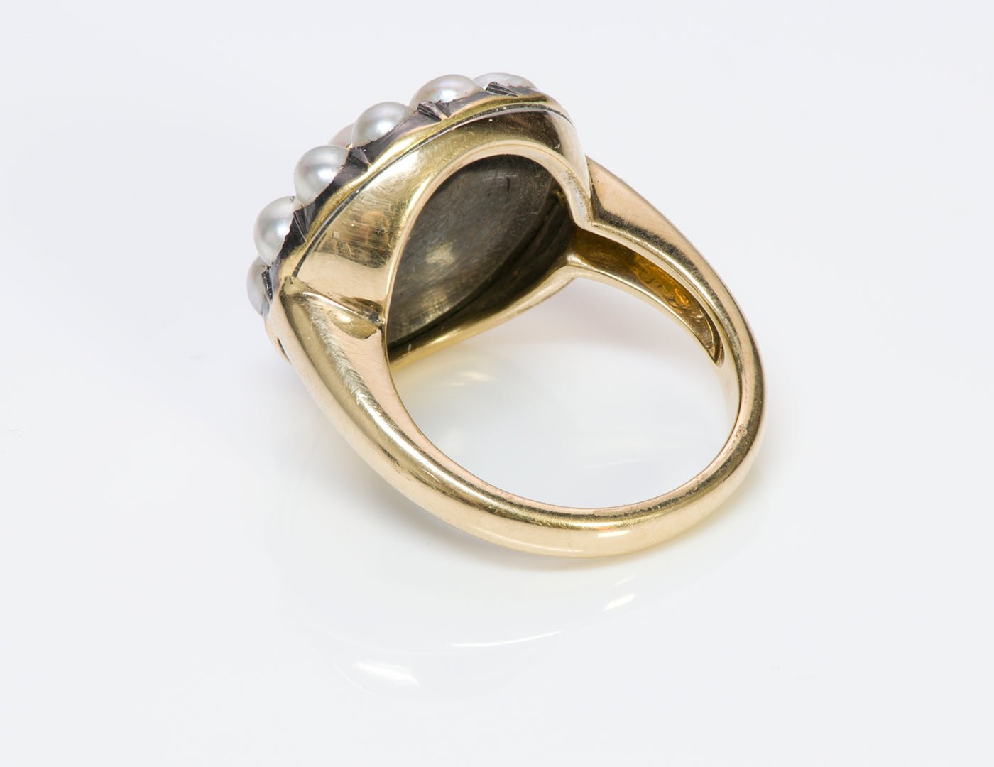 Antique 18K Gold Cluster Natural Pearl Diamond Ring