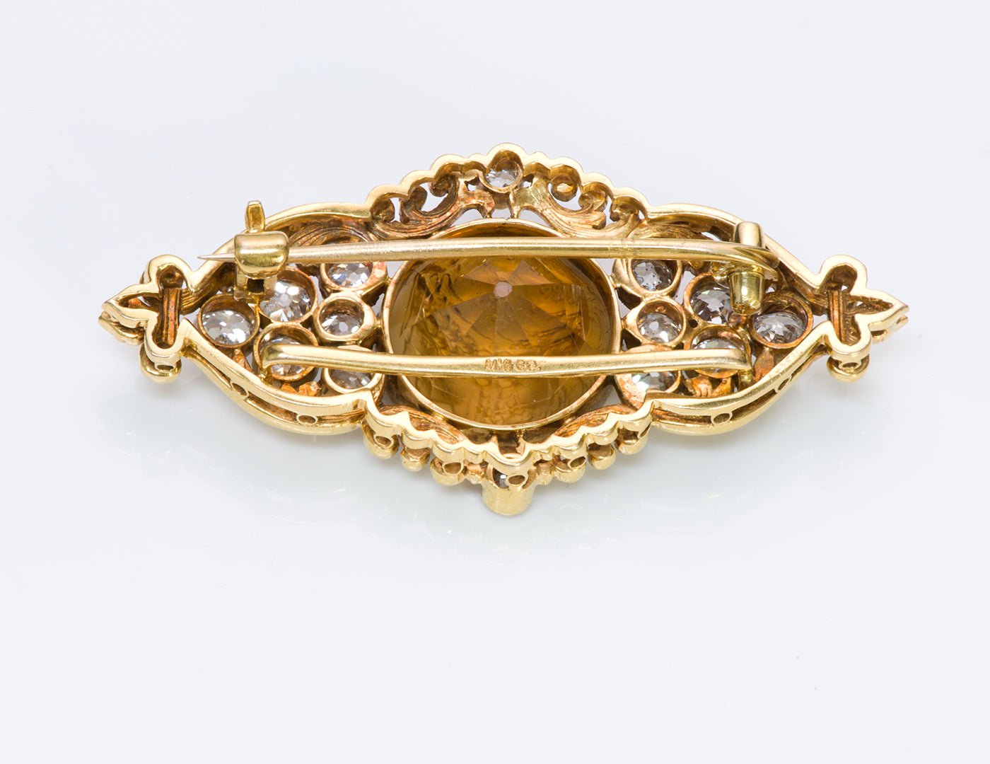 Antique 18K Gold Diamond Citrine Cameo Brooch by Gustav Manz