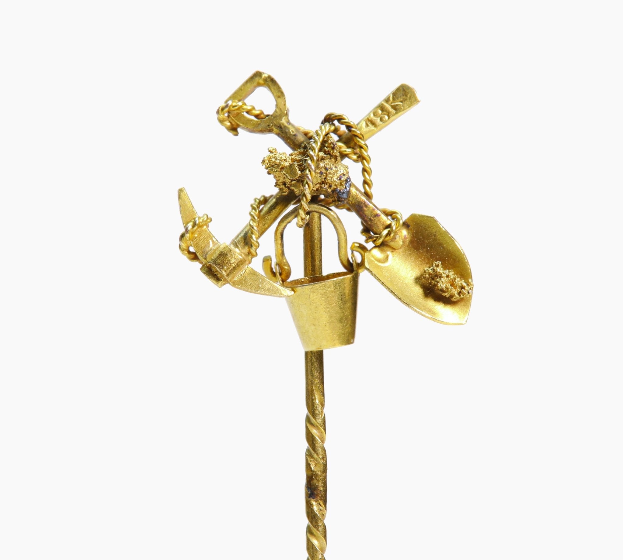 Antique 18K Gold Digger Shovel Bucket Hammer Stick Pin