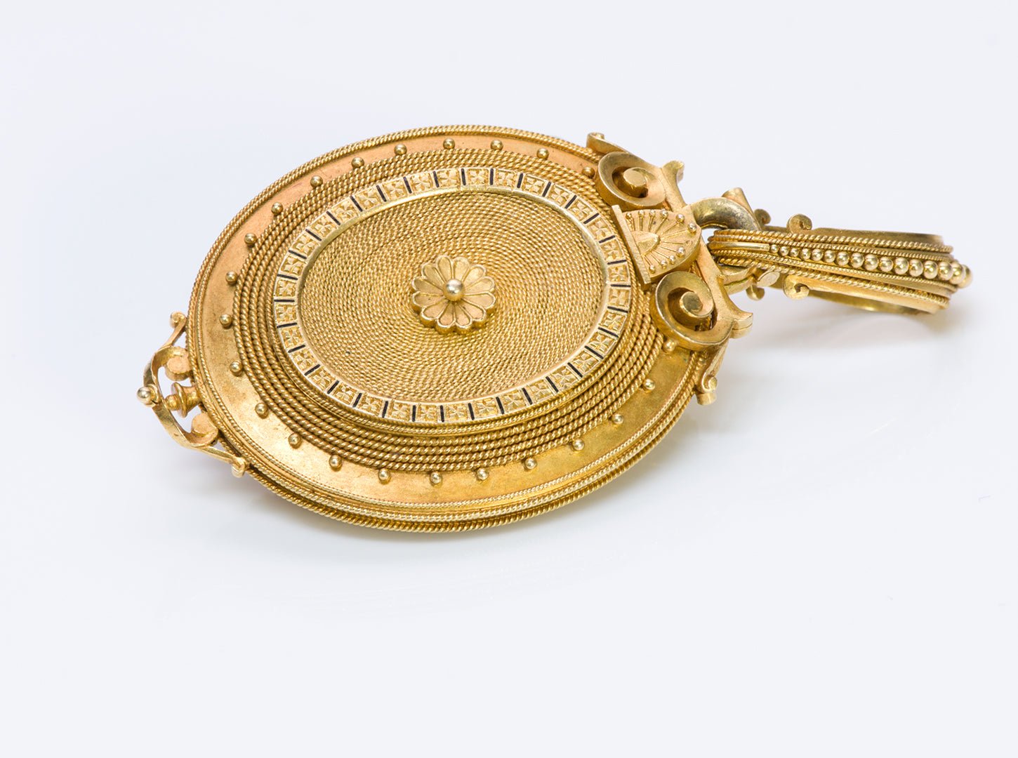 Antique 18K Gold Enamel Diamond Pendant Locket Attributed to Eugène Fontenay