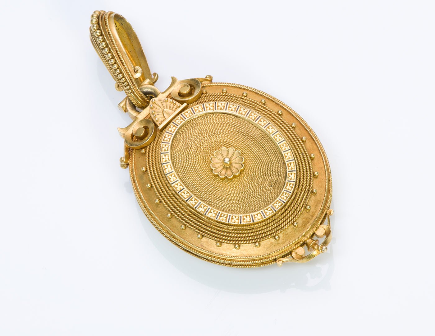 Antique 18K Gold Enamel Diamond Pendant Locket Attributed to Eugène Fontenay