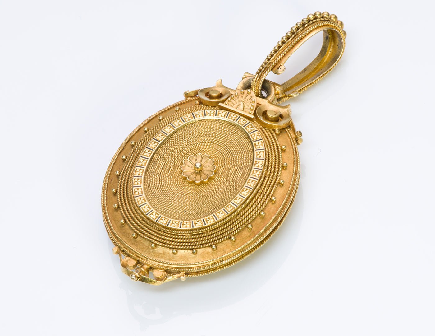 Antique 18K Gold Enamel Diamond Pendant Locket Attributed to Eugène Fontenay