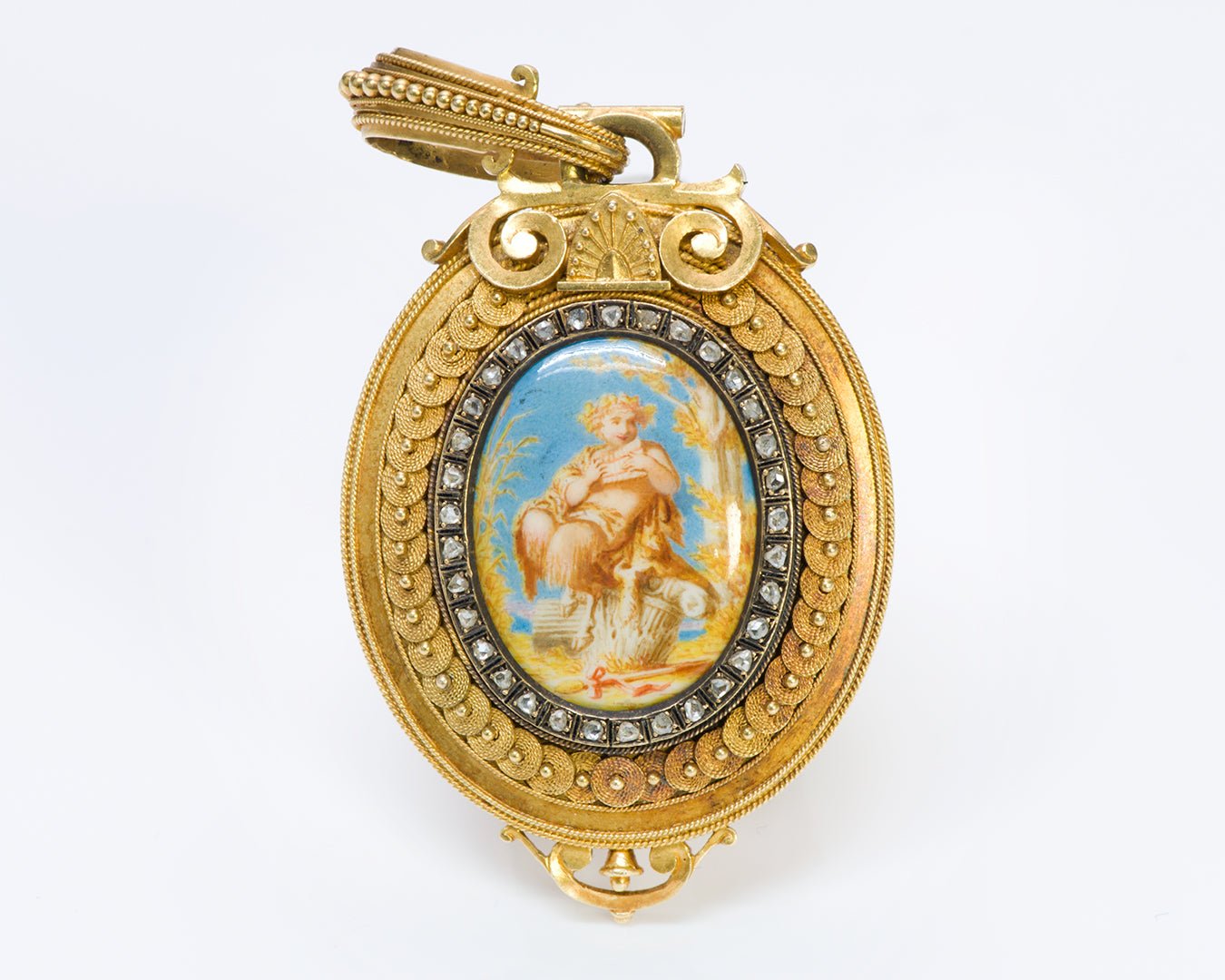 Antique 18K Gold Enamel Diamond Pendant Locket Attributed to Eugène Fontenay