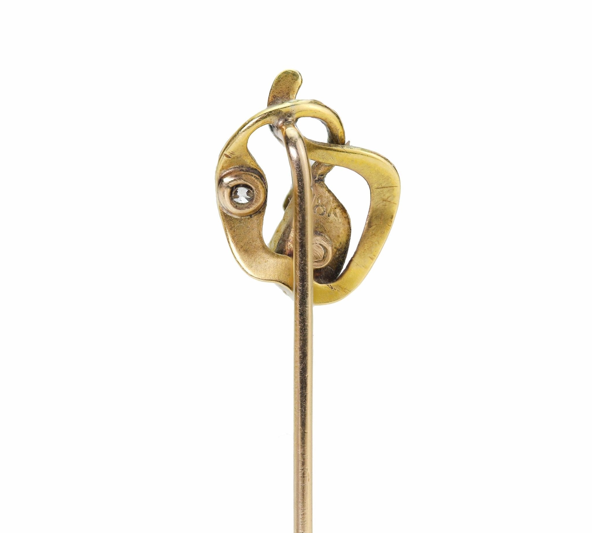 Antique 18K Gold Freshwater Pearl Diamond Stick Pin