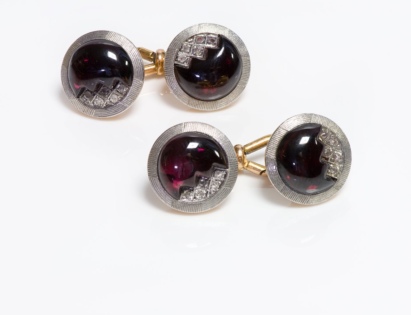 Antique 18K Gold & Platinum Carved Garnet & Diamond Cufflinks
