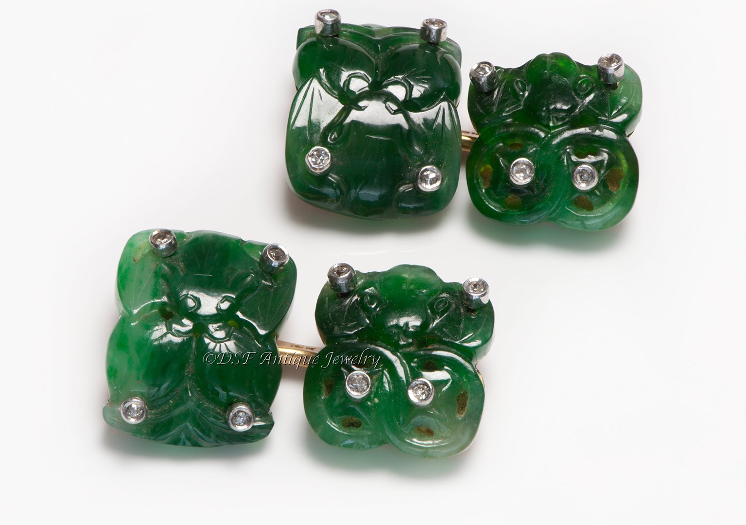 Antique 18K Gold Platinum Carved Jade Cufflinks