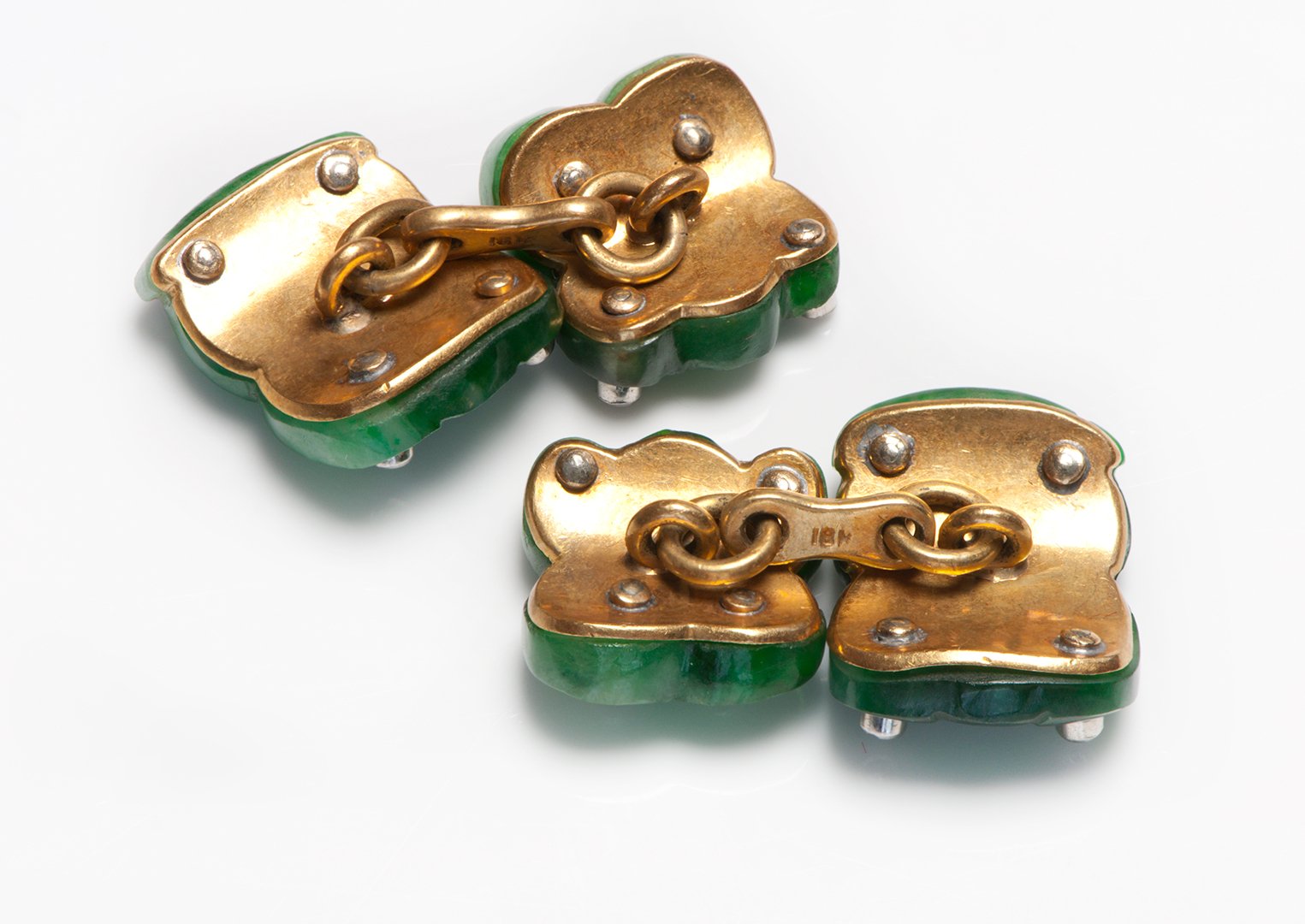Antique 18K Gold Platinum Carved Jade Cufflinks